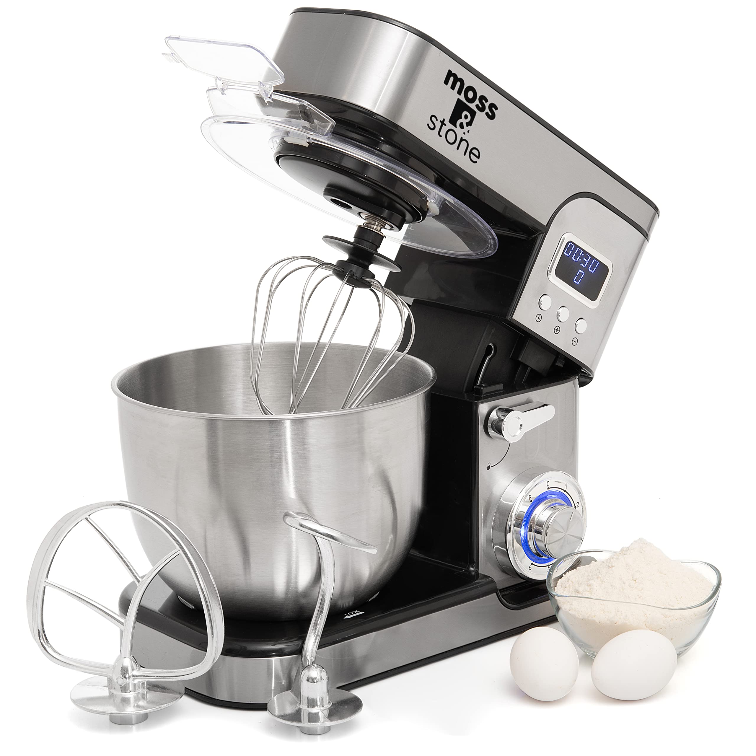6-Speed Stand Mixer with LCD Display & 5.5QT Stainless Bowl - Includes Dough Hook, Egg Whisk, Beater & Spatula - Perfect for Baking Cakes, Cookies, Bread & Pastries - Kitchen Electric Mixer with Timer for Home Bakers