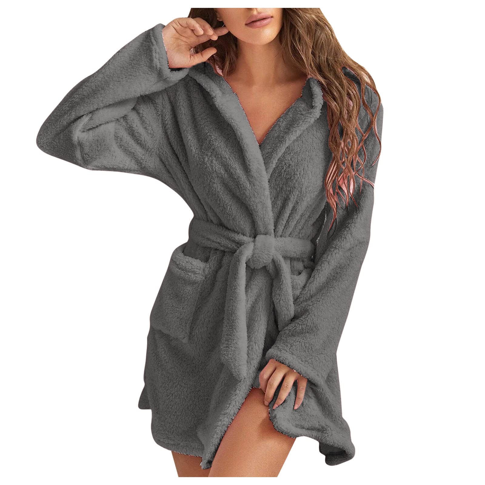 CofeeMO Women's Winter Long Sleeve Solid Color Lingerie Robe - Soft Sleepwear, Lounge Wear & Bathrobe for Cozy Nights, Romantic Occasions & Spa Days