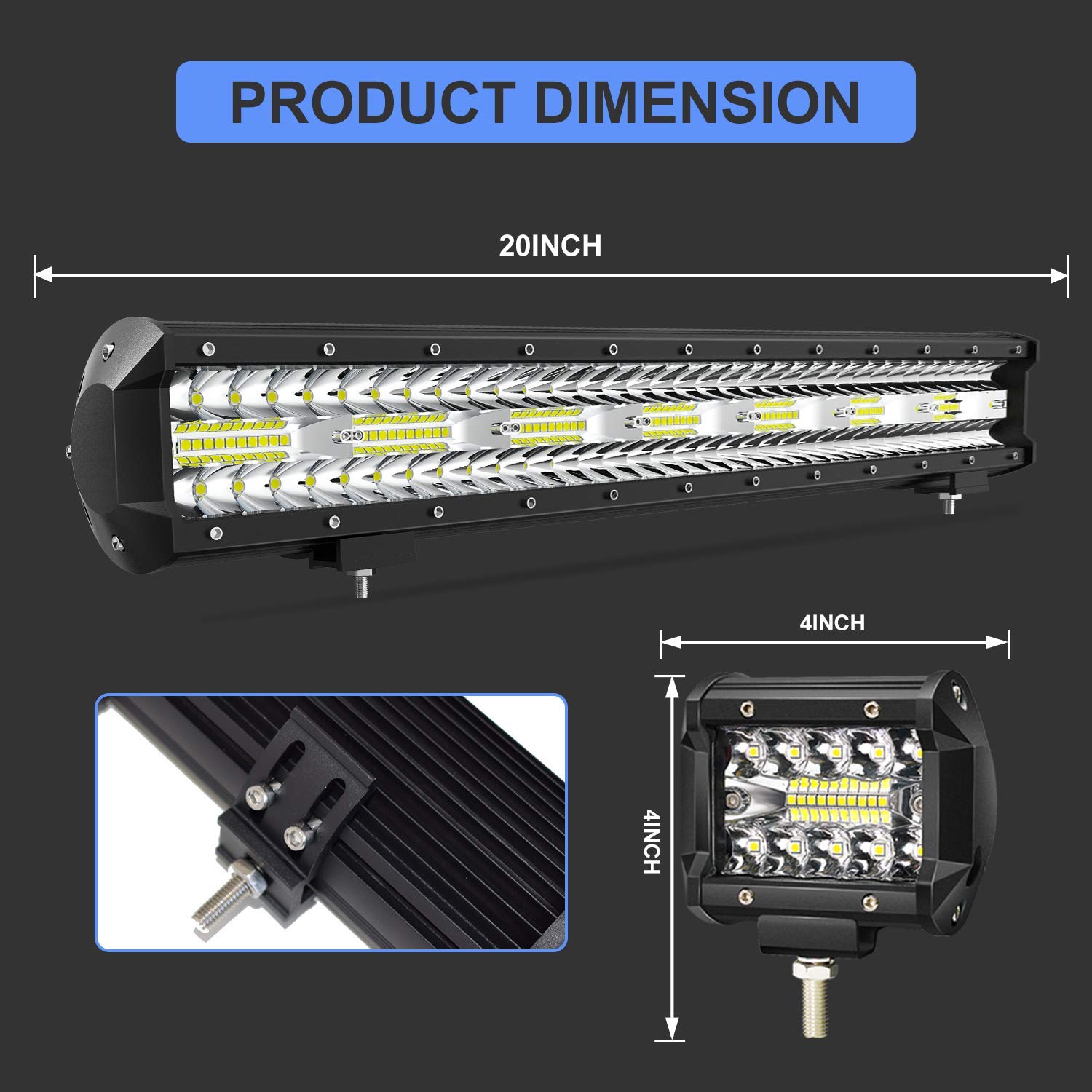 TILTOP 20 Inch 420W Triple Row LED Light Bar - Spot Flood Combo Off-Road Lighting with 2PCS 60W 4Inch LED Pods & Wiring Harness Kit - Perfect for Jeep, ATV, UTV, Polaris, Trucks & Boats - Ideal for Off-Roading, Camping & Nighttime Adventures