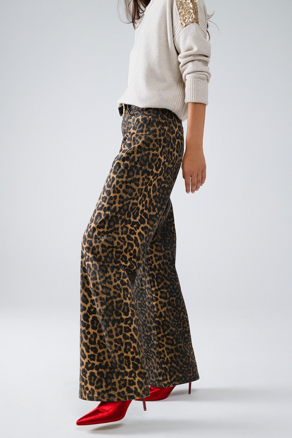 Leopard Print Gradient Front & Back Pants - Trendy High Waisted Stretch Jeans for Women, Casual & Party Wear