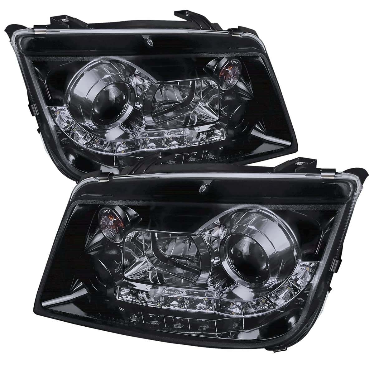 99-05 LED Strip Glossy Black Projector Headlights Pair - Left & Right Compatible with [Vehicle Models] - Upgrade Your Night Driving Visibility & Style