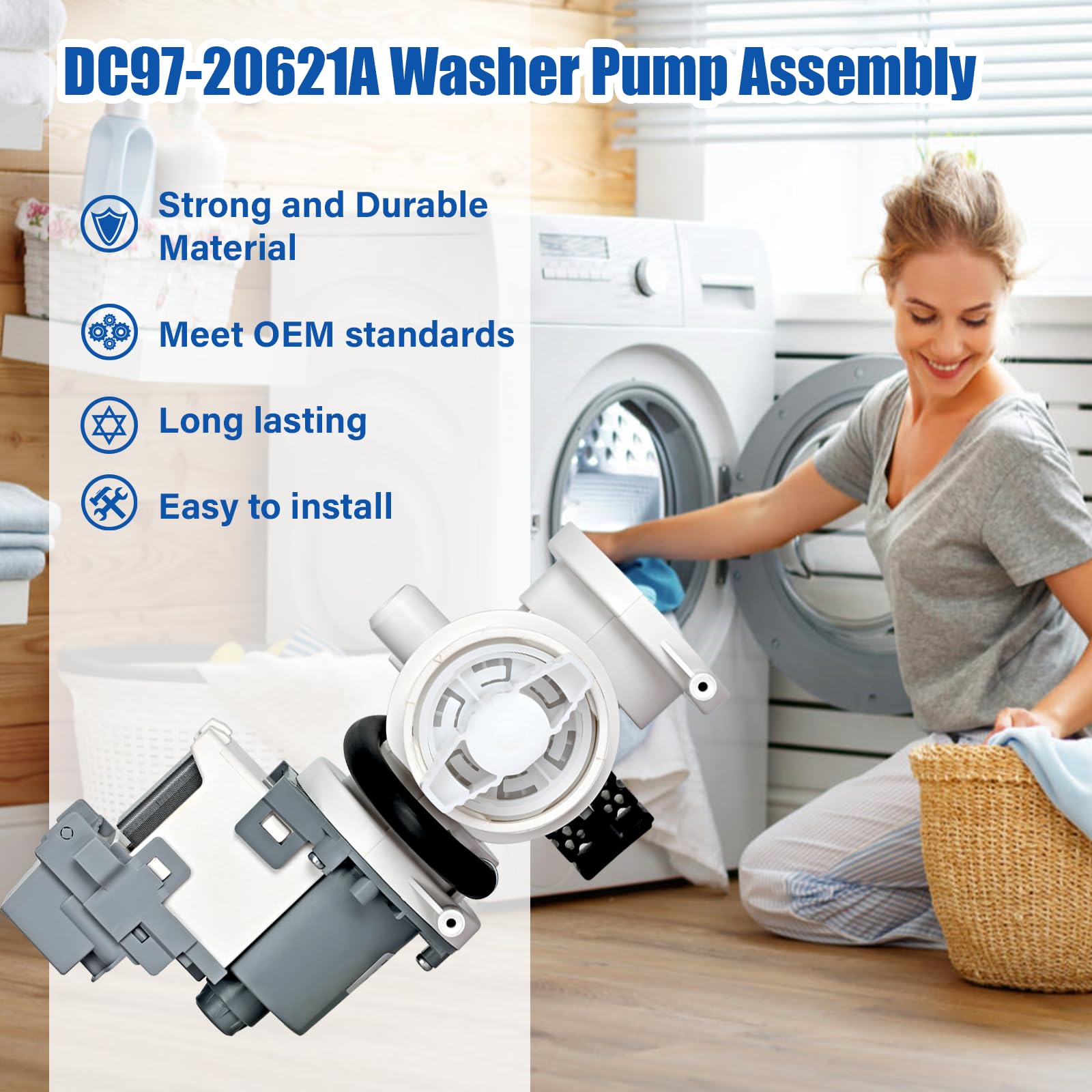 Samsung Washing Machine Drain Pump Motor Replacement - DC97-20621A Washer Pump Assembly (OEM Part) Compatible with DC31-00187A, 4959632, AP6807020, PS12592830, EAP12592830 - Perfect for Laundry Room Repairs & Appliance Maintenance