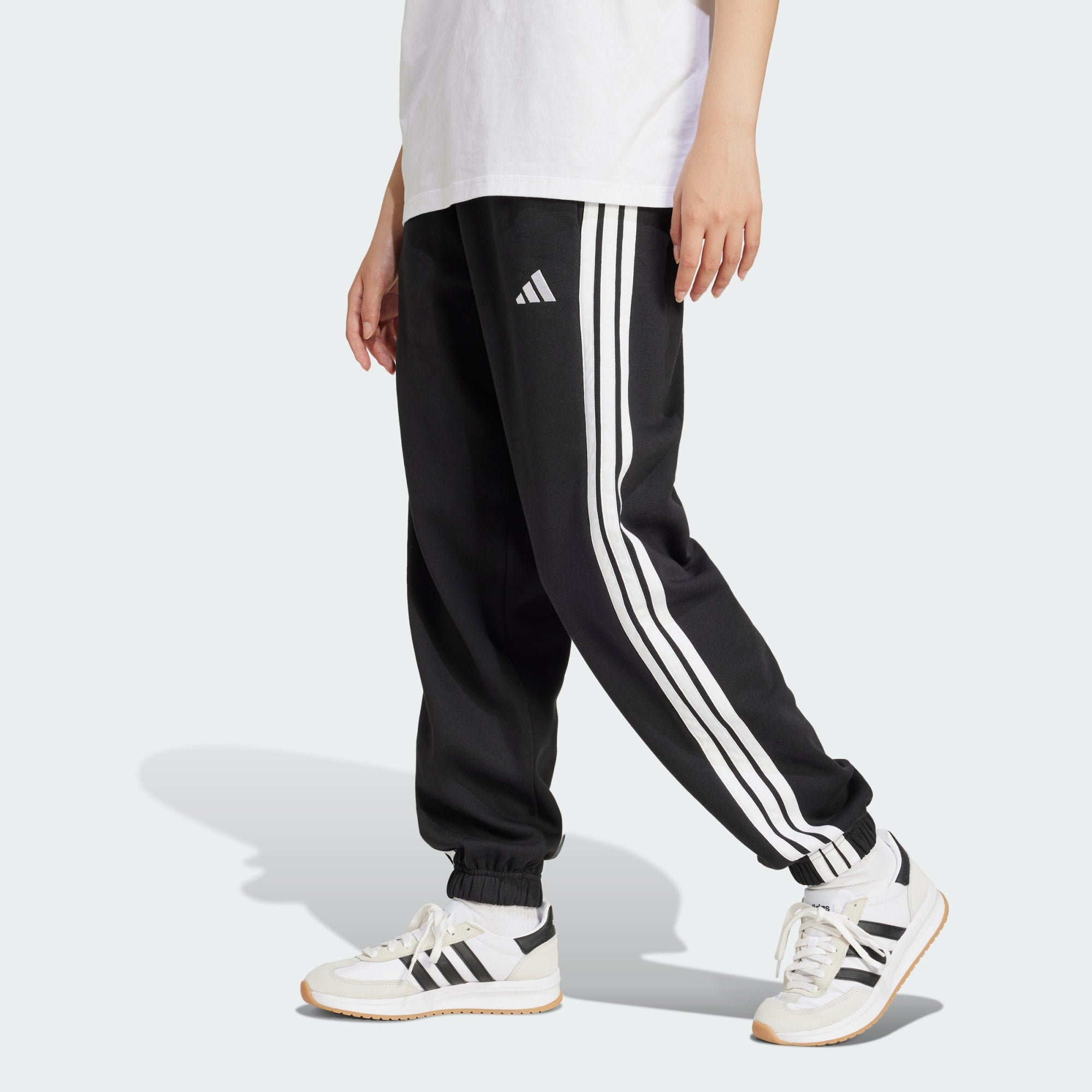 Adidas Women's 3 Stripes Fleece Track Pants - Black Athletic Joggers for Running, Yoga & Casual Wear
