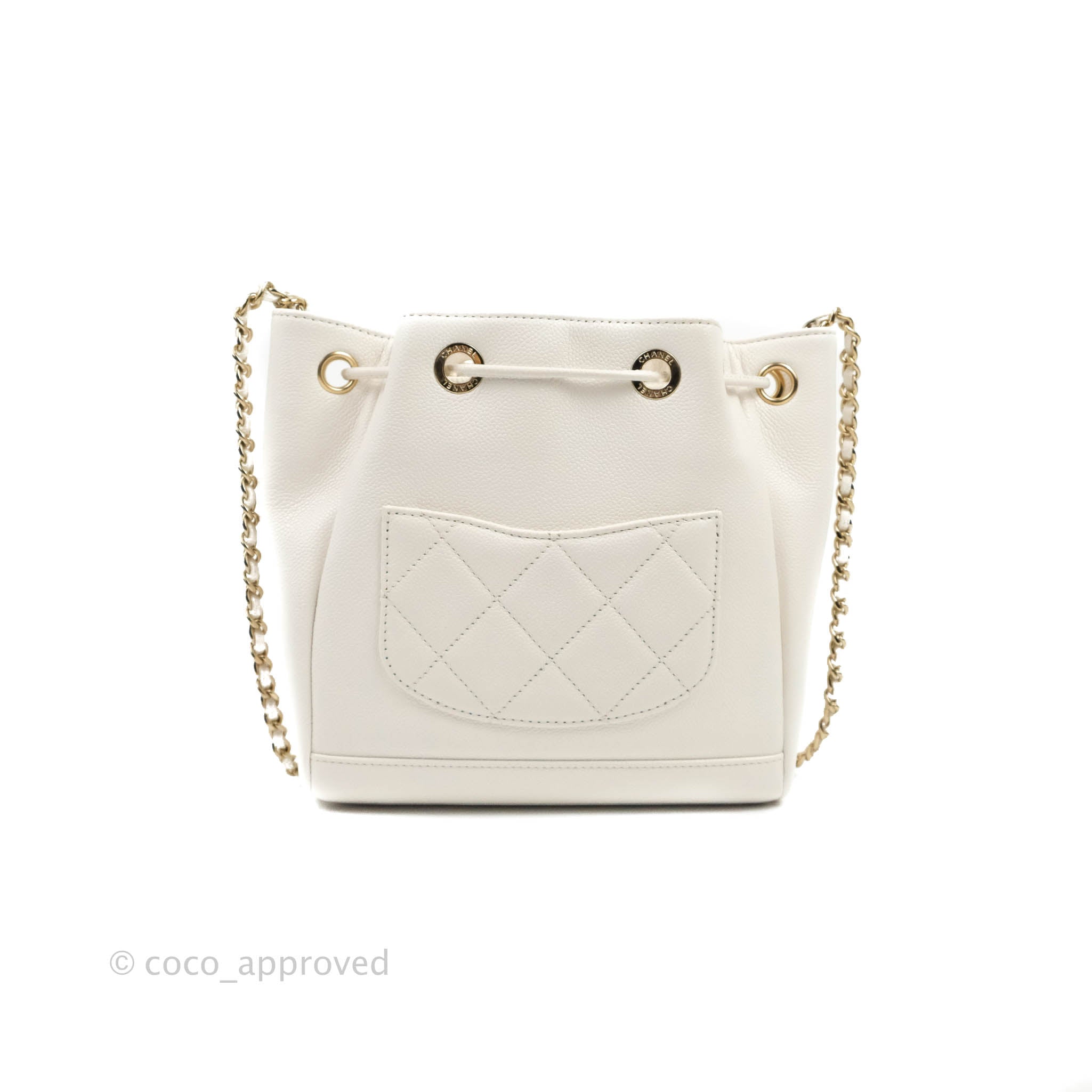 Chanel Business Affinity Drawstring Bucket Bag in White Caviar Leather with Gold Hardware - Perfect for Work, Travel & Everyday Luxury