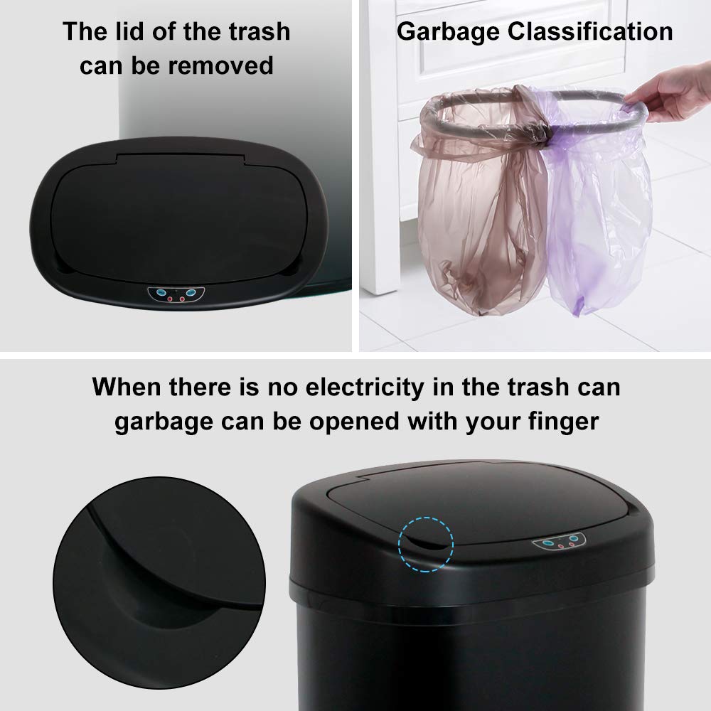 13 Gallon Stainless Steel Automatic Touchless Trash Can - Sensor Kitchen Garbage Bin for Bathroom, Office, Restroom - Black | Hands-Free Waste Disposal for Hygiene & Convenience