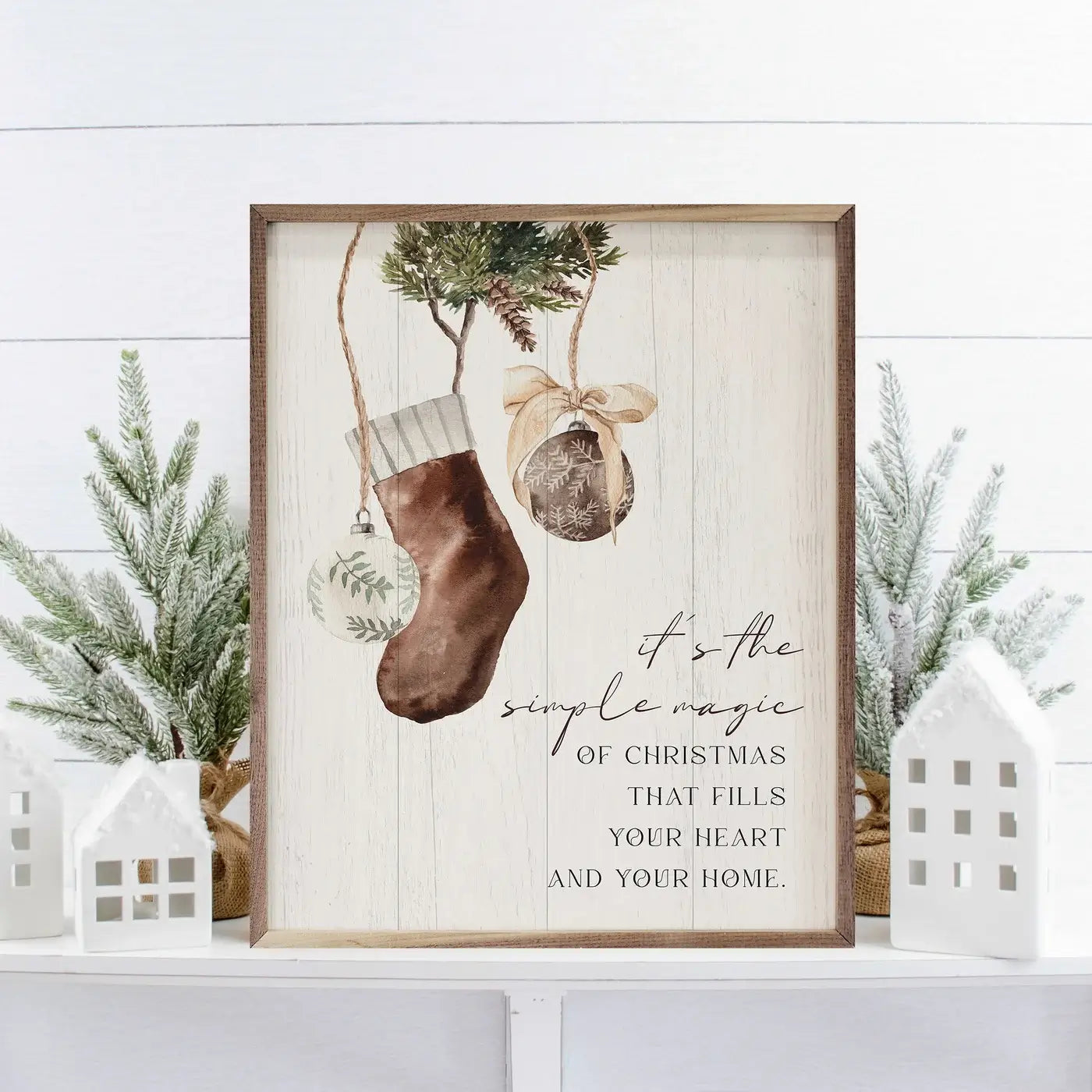 Wood Framed Christmas Stocking Ornament - Handmade Holiday Decor for Tree, Mantel & Festive Home Decorations