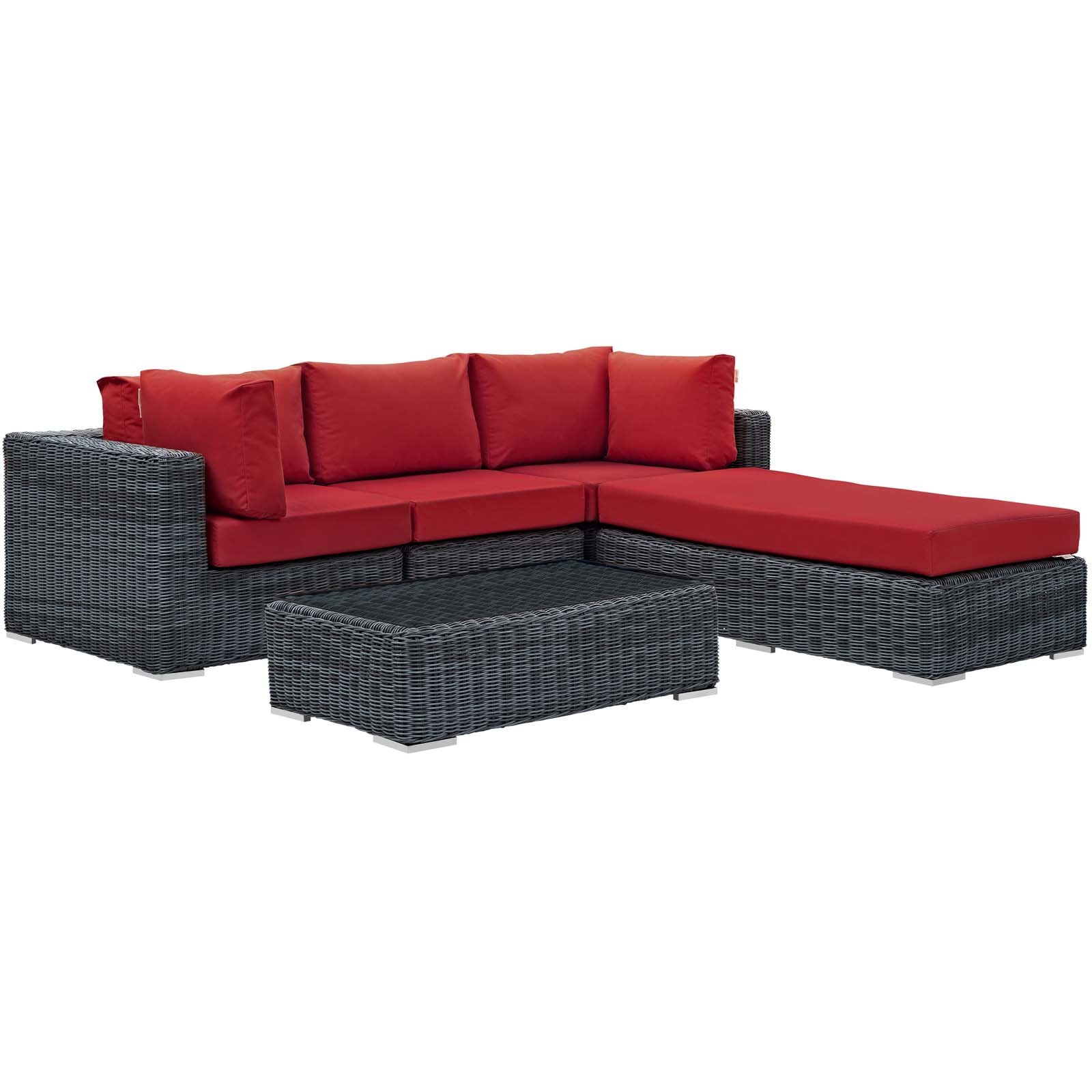 Modway Summon 5-Piece Outdoor Patio Sectional Sofa Set with Sunbrella Cushions in Canvas Red - Perfect for Backyard, Poolside & Garden Relaxation