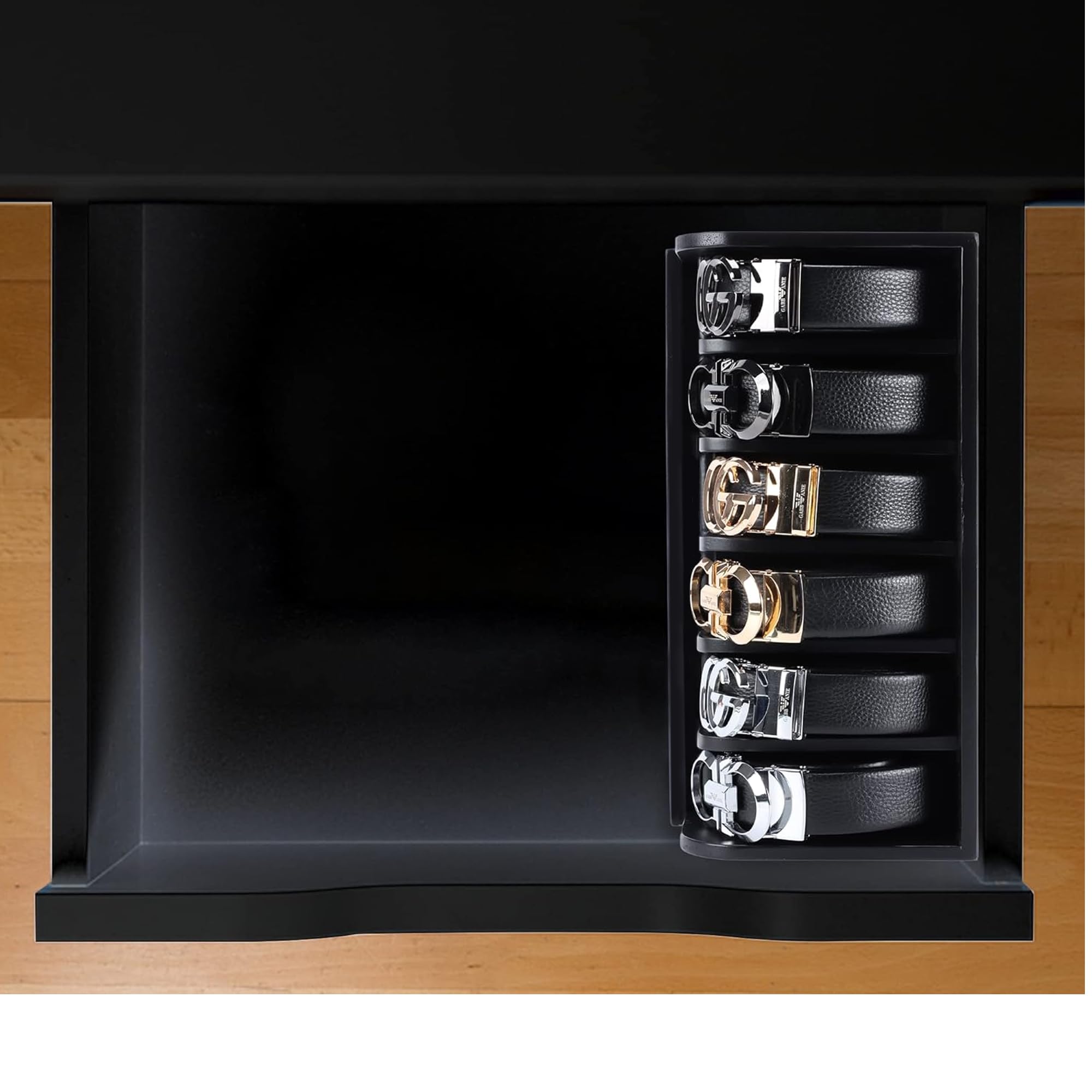 MinBoo 6-Slot Bamboo Belt Organizer - Premium Belt Storage Rack for Closet & Drawer - Men's & Women's Belt Display Case - Perfect for Home Closet Organization & Travel Packing