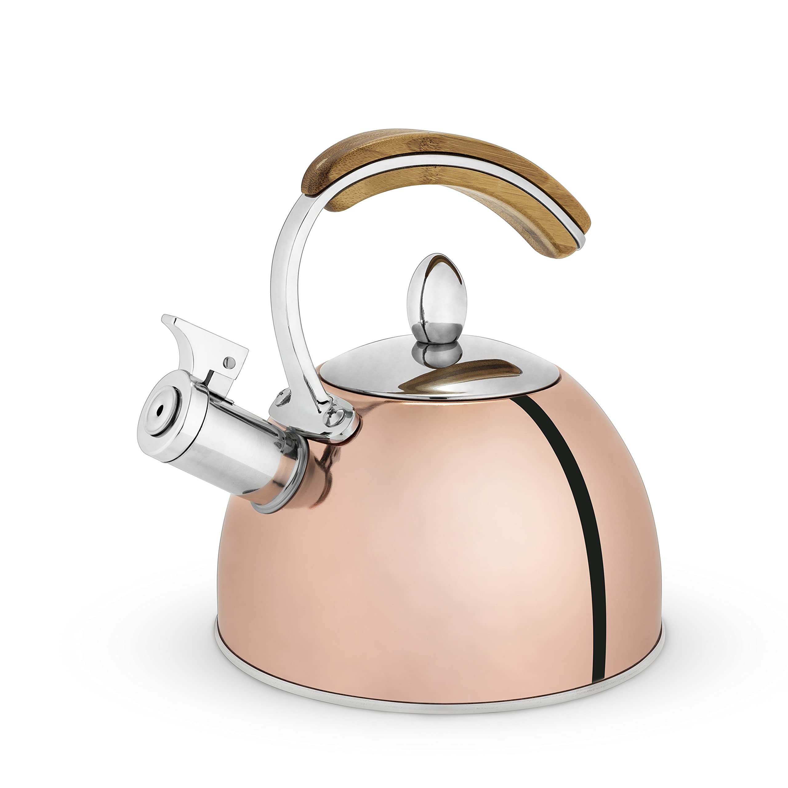 Pinky Up Presley 70 oz Stainless Steel Whistling Tea Kettle - Fast Boiling Stovetop Kettle with Wooden Handle & Rose Gold Finish - Perfect for Tea Lovers, Kitchen Decor & Gift Giving