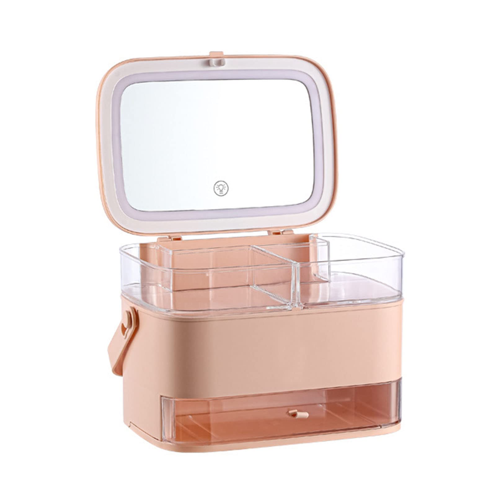 LERSHY Pink LED Makeup Organizer with Mirror - 3 Drawer Cosmetic Storage Box, Dust-Proof Desktop Vanity Case for Brushes, Lipsticks & Skincare | Perfect for Bedroom, Bathroom & Travel Beauty Organization