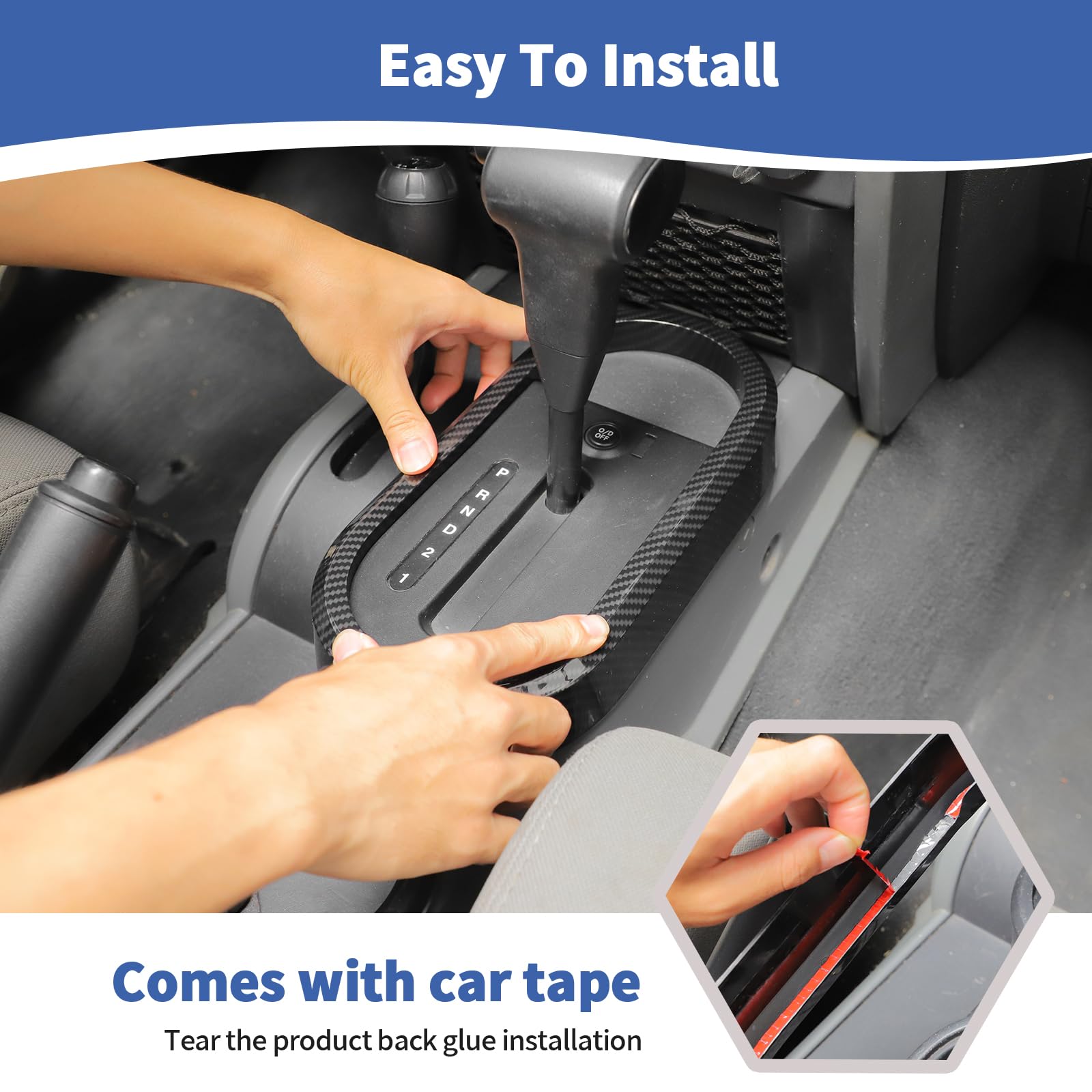 Carbon Fiber Gear Shift Panel Trim Cover for Jeep Wrangler JK & JKU (2007-2010) - Black ABS Interior Accessories | Upgrade Your Jeep's Interior Style & Protection