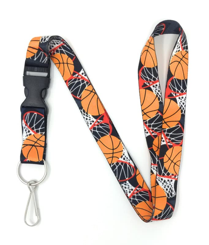 Vinyl Basketball Lanyard for Kids, Men & Women - Soft Adjustable ID Badge Holder with Detachable Buckle & Keychain - Perfect for School, Work, Sports Events & Fan Accessories (Black)