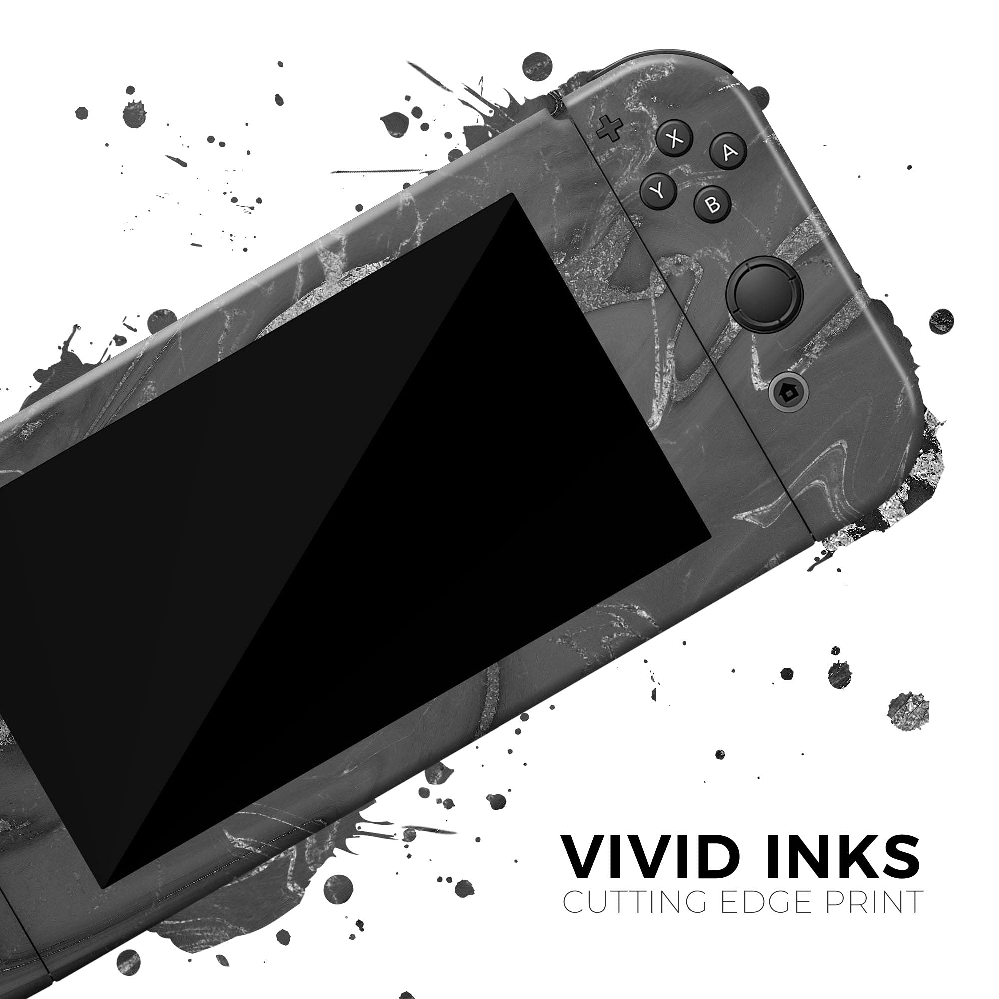 Nintendo Switch Protective Vinyl Wrap Cover - Black & Silver Marble Skin Decal - Scratch-Resistant Removable Console Bundle Accessory - Perfect for Gaming Protection & Customization