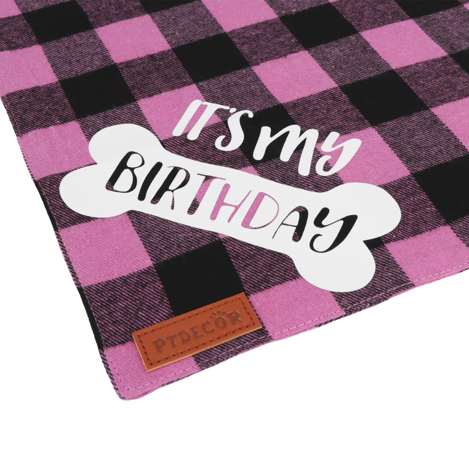 PTDECOR Pink Plaid Dog Birthday Bandana Scarf for Medium & Large Dogs - Perfect for Birthday Parties & Pet Celebrations (Pink, Large)