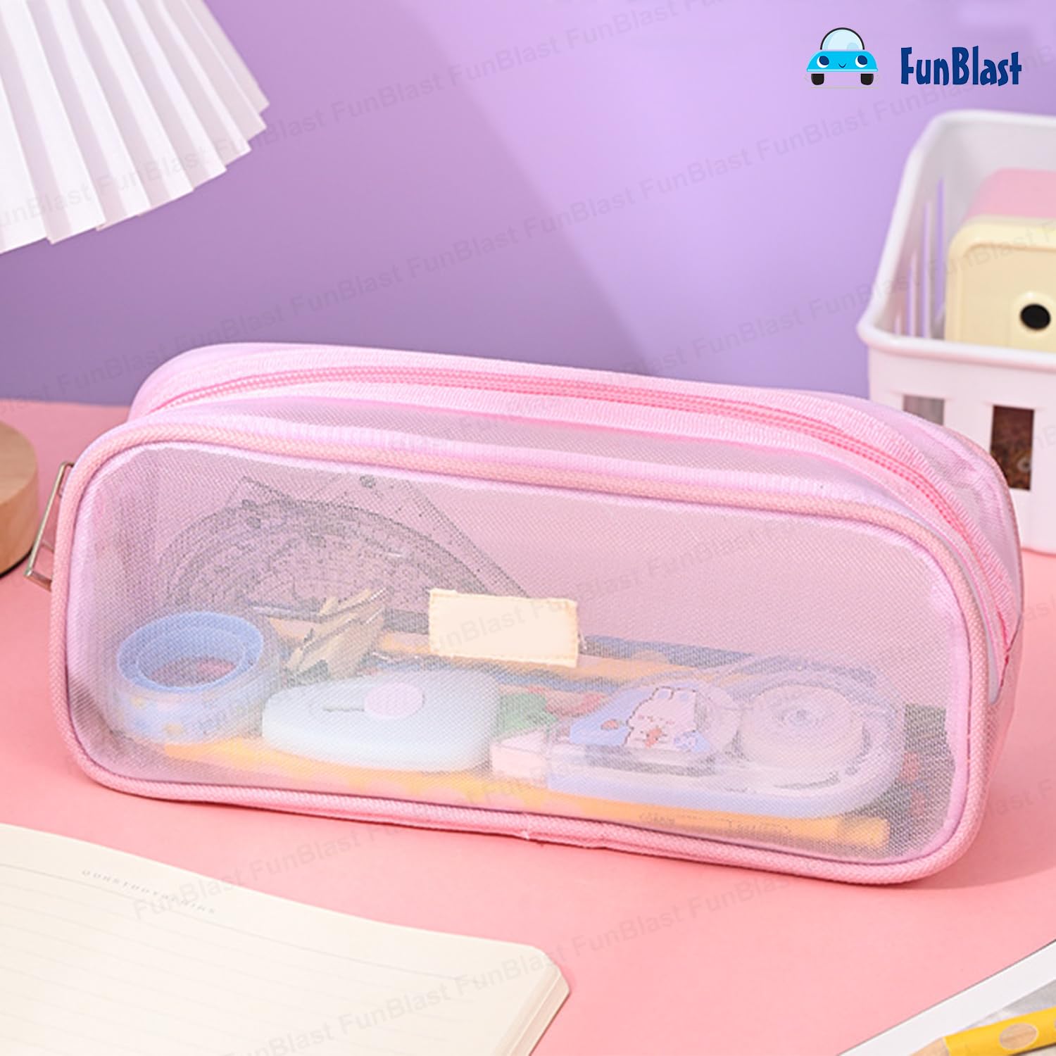 FunBlast Transparent Zipper Pencil Case - Large Capacity Clear Makeup Pouch for School, Office & Travel - Stationery Organizer for Students, Girls & Adults (Pink) | Perfect for Backpacks, Desks & On-the-Go Organization
