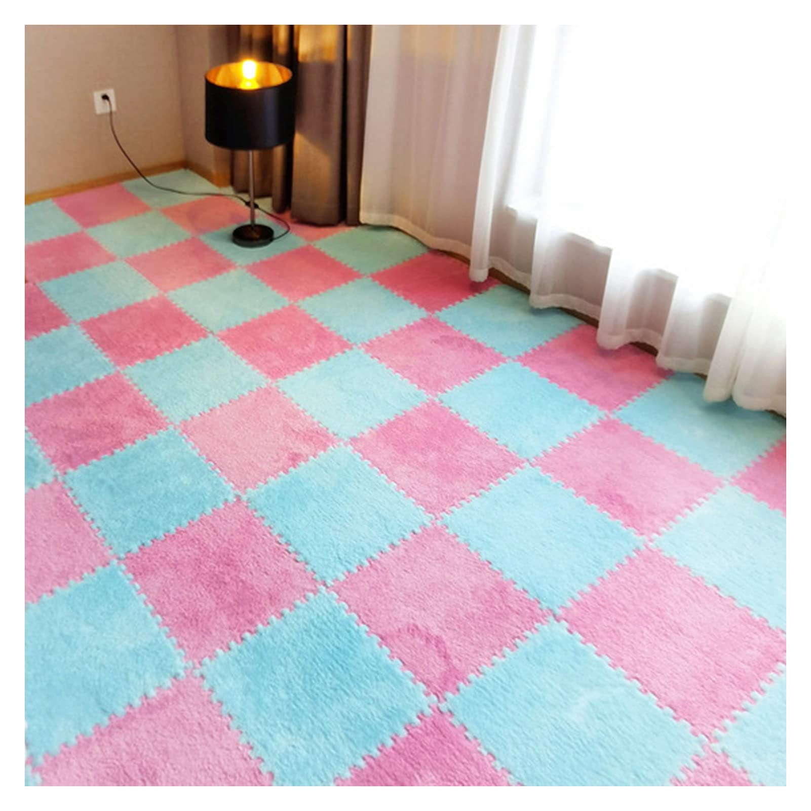 10Pcs Interlocking Soft Foam Play Mat - Shaggy Fluffy Area Rugs, Square Plush Puzzle Floor Tiles for Kids & Babies (60x60cm) - Non-Slip Crawling Mats for Nursery, Bedroom, Playroom & Daycare