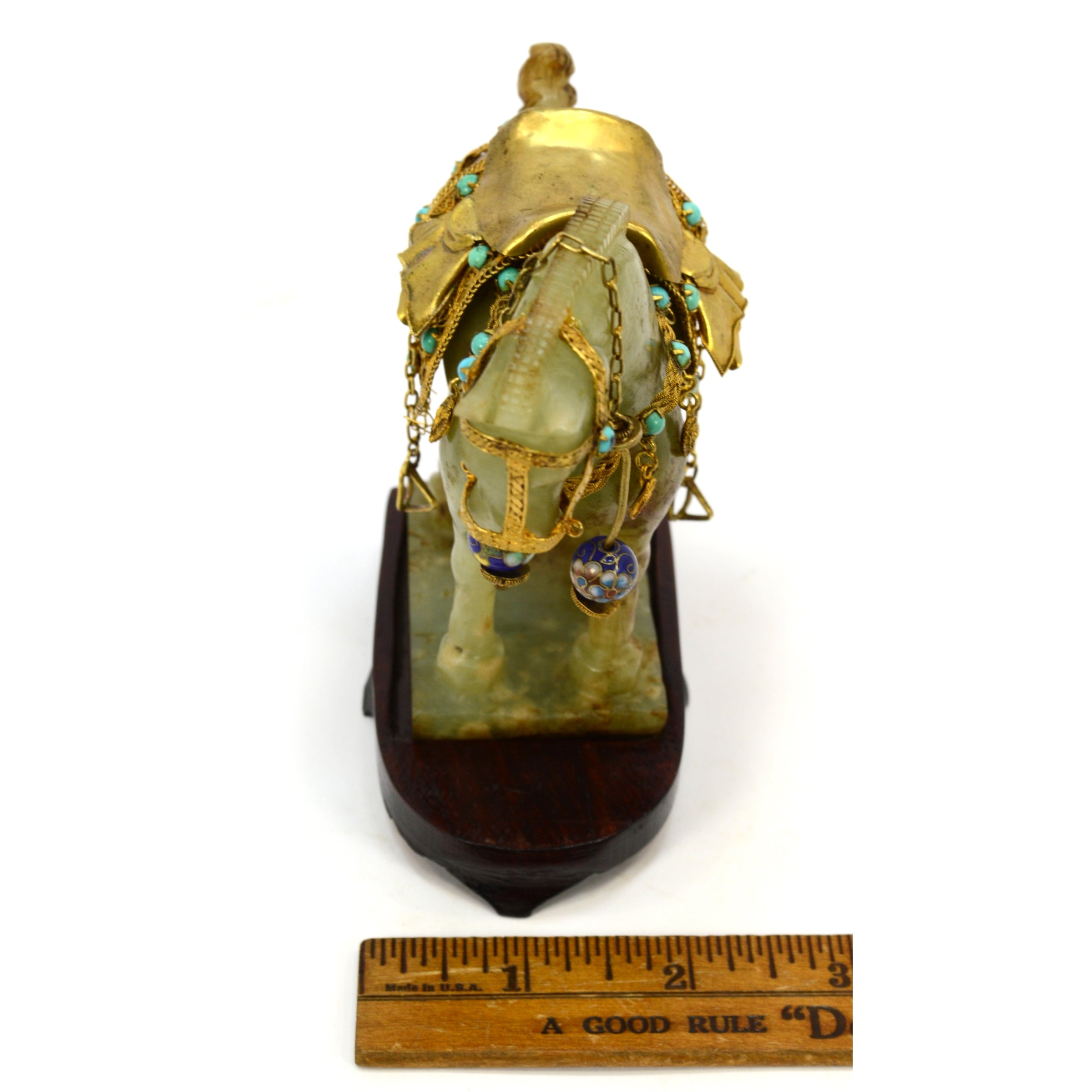 Antique Chinese Carved Jade Horse with Gold Gilt & Enamel Jeweled Saddle Bridle - Collectible Asian Artwork - Perfect for Home Decor, Gift Giving & Feng Shui Display