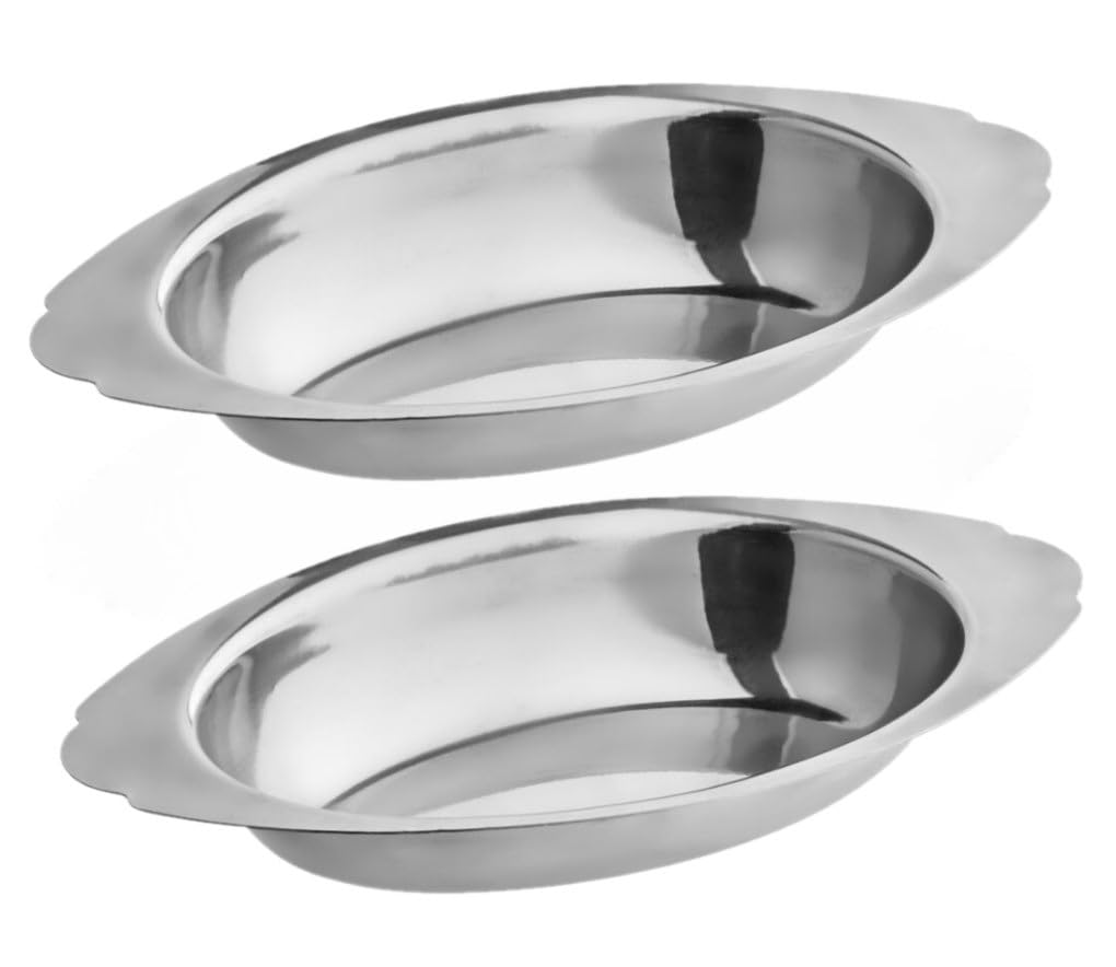 Soro Essentials - Set of 2 Stainless Steel 8 oz Oval Au Gratin Dishes for Baking, Serving Lasagna, Casseroles & Cobblers - Perfect for Individual Portions, Dinner Parties & Holiday Entertaining