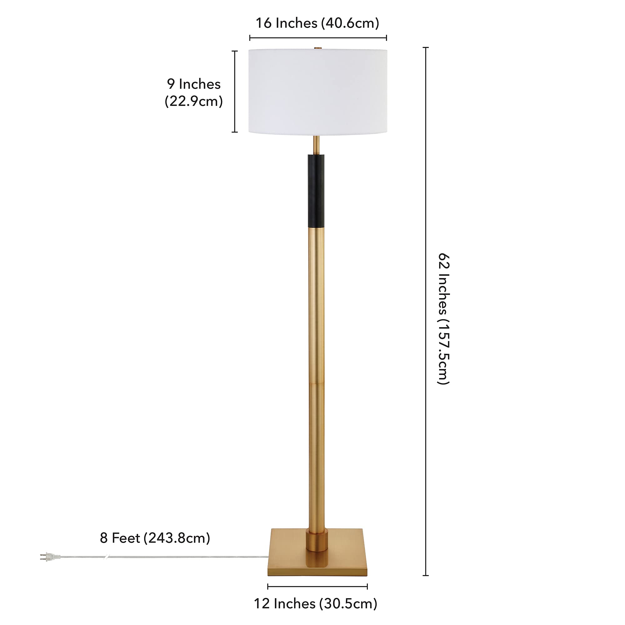 Henn&Hart Two-Tone Floor Lamp with Fabric Shade - Brass/Black/White Modern Standing Light for Living Room, Bedroom, Office | Adjustable Brightness for Reading & Relaxation | Dimmable LED Floor Lamp for Home Decor