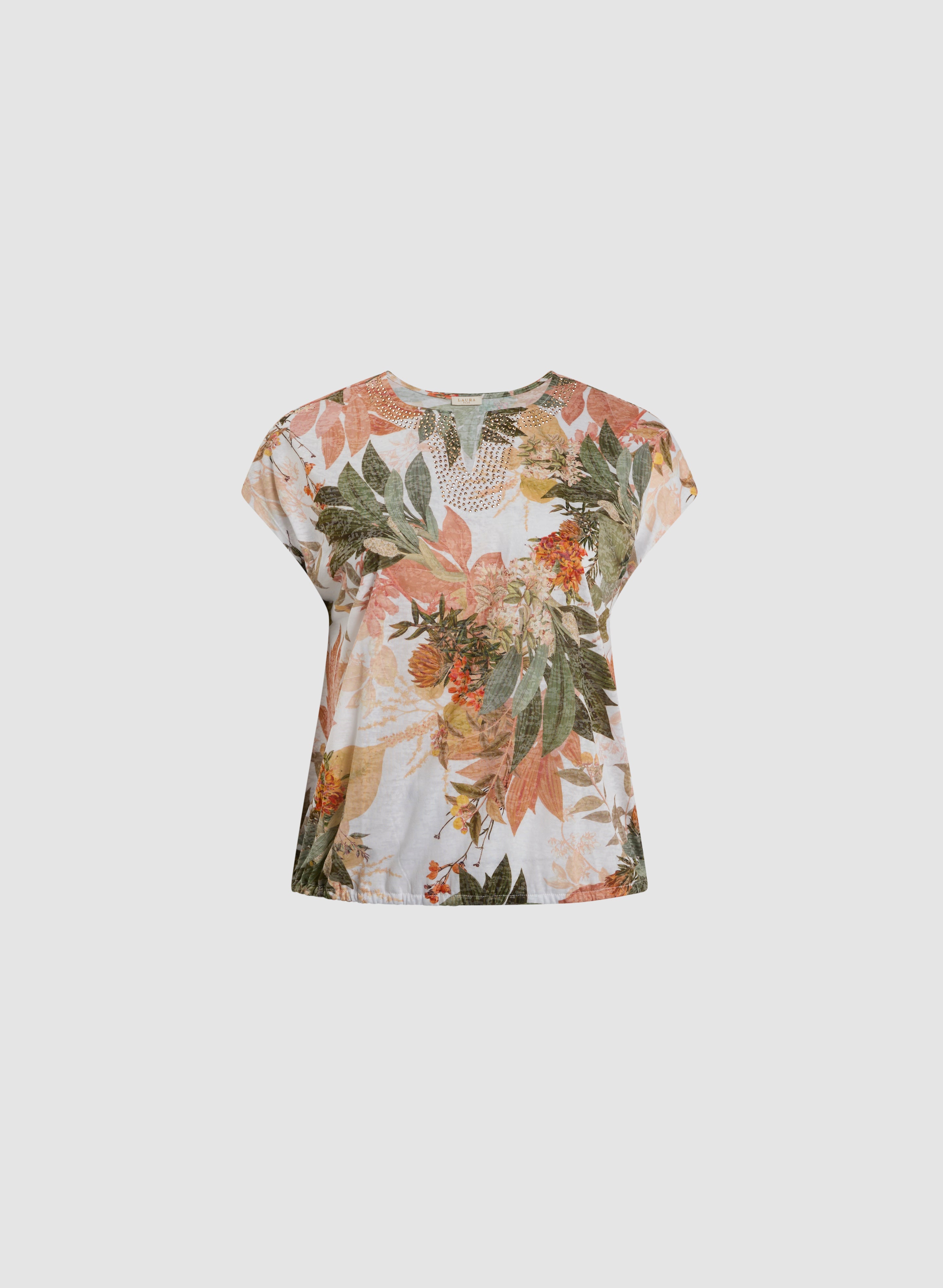 Embellished Floral Burnout T-Shirt for Women - Stylish Summer Blouse for Casual Outings & Beach Vacations