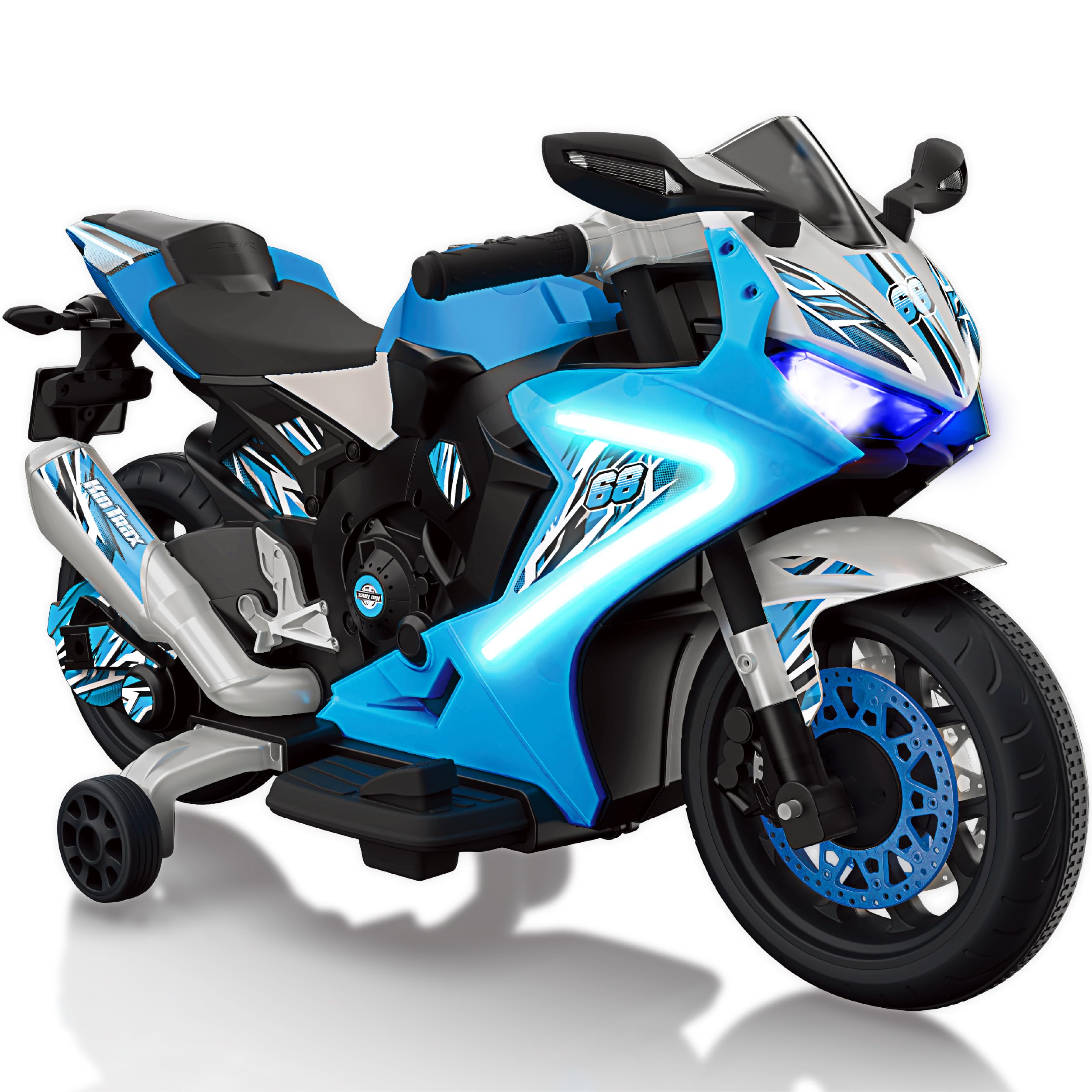 Kid Trax 6V Glow Electric Motorcycle for Toddlers - LED Lights & Sounds, Indoor/Outdoor Ride-On Toy for Ages 3-6 (Blue) - Perfect for Backyard & Playroom Fun