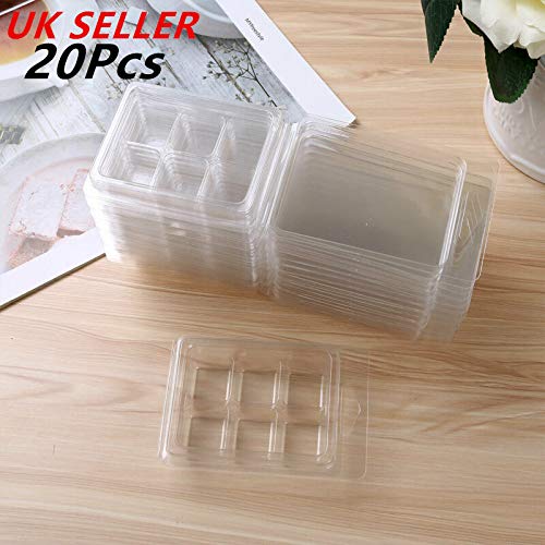 YiZYiF 20-Pack Clear Plastic 6-Cavity Cube Wax Melt Molds - Reusable Clamshell Tray for DIY Candle Making, Soap, Bath Bombs - Perfect for Home, Spa, and Gift Crafting