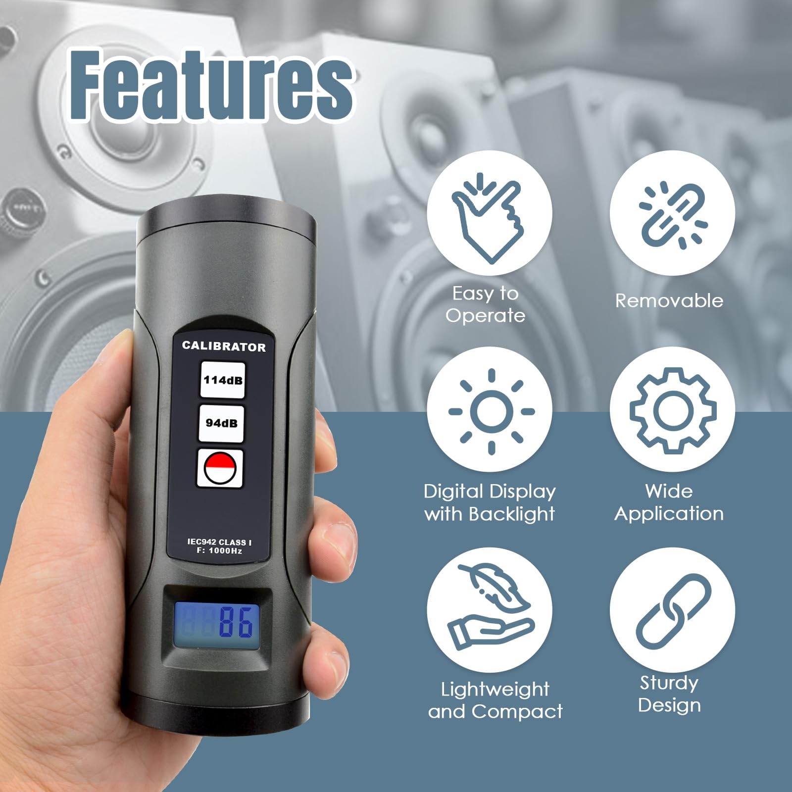 Professional Digital Sound Level Calibrator 94dB & 114dB - Precision Decibel Meter for 1