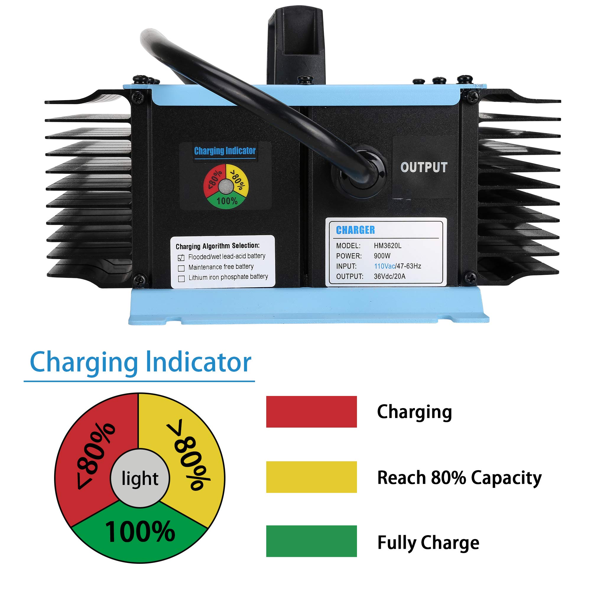 36V 18A Golf Cart Battery Charger for Yamaha & EZGO with Crowfoot Plug - Fast Charger for 10L0L18 Batteries | Perfect for Golf Carts, Utility Vehicles & RV Power Supply