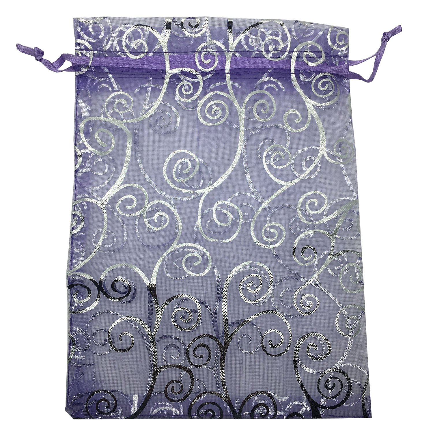 100pcs 5x7 Inches Purple Silver Drawstring Organza Gift Bags for Wedding Favors, Candy Packaging, Party Decorations & Bridal Shower Gifts