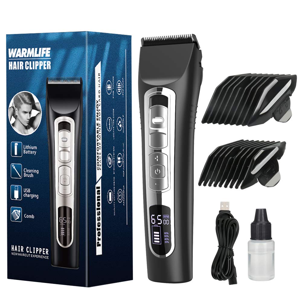 Professional Electric Hair Clippers for Men - Cordless Hair Trimmer with LED Display, 3 Speed Settings & 4 Comb Attachments - Perfect for Home Haircuts, Barber Styling & DIY Grooming
