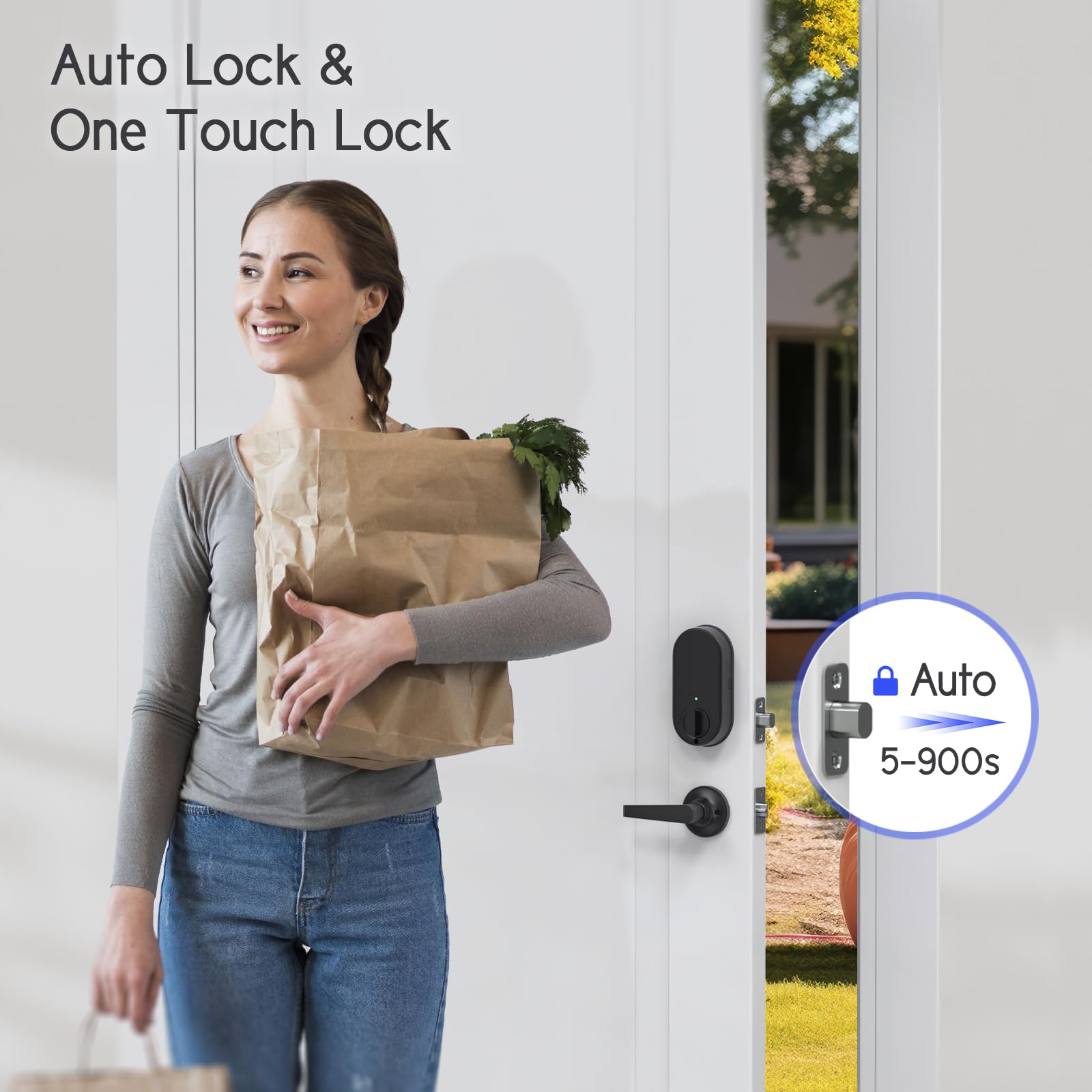 Smart Front Door Lock with Fingerprint & Keypad Entry - Keyless Touchscreen Deadbolt - Auto-Locking Handle Set for Home Security - Perfect for Apartments, Houses & Vacation Rentals