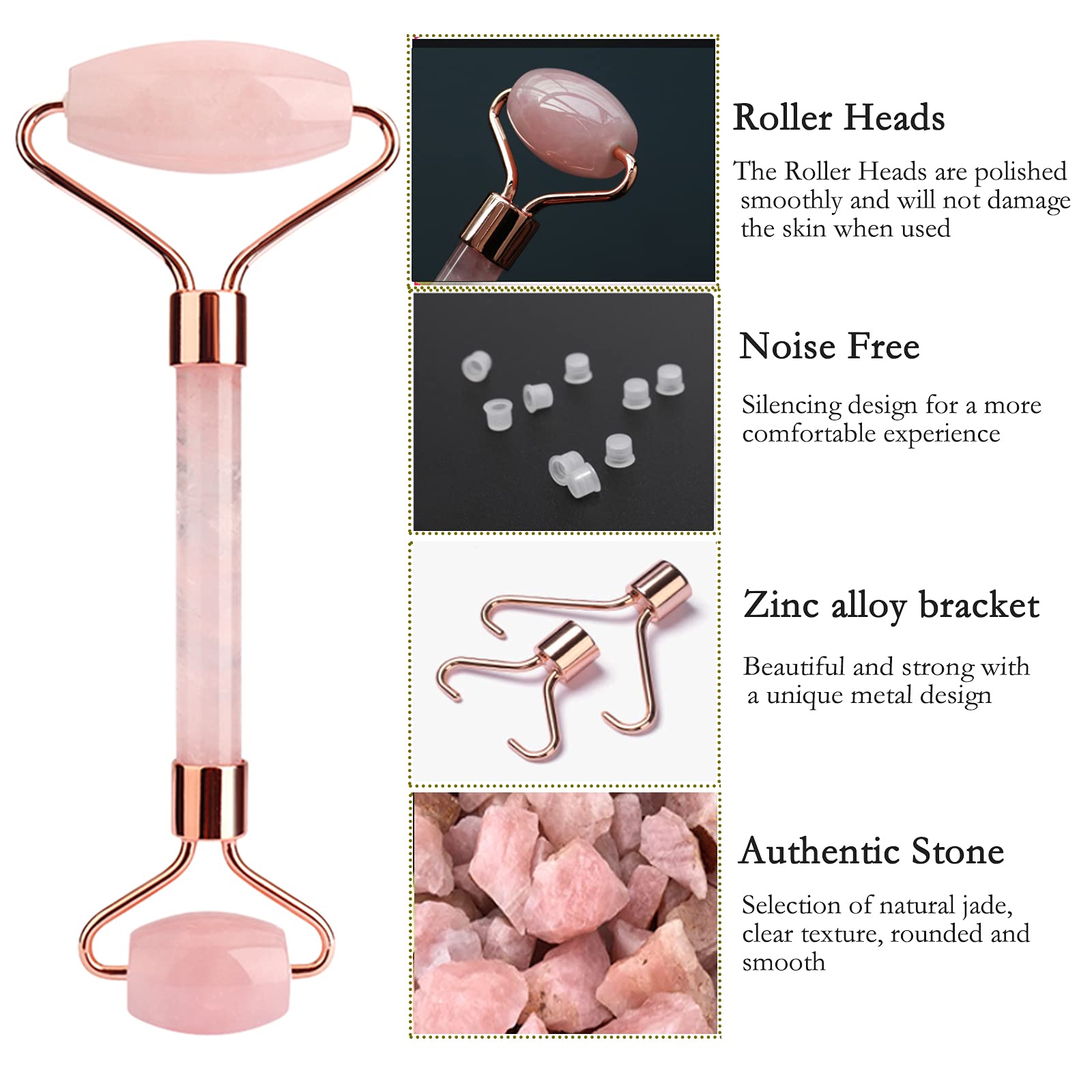 Natural Rose Quartz Jade Roller & Gua Sha Set - Facial Massage Tools for Skin Care, Anti-Aging & Lymphatic Drainage - Pink Beauty Roller for Face & Neck (Perfect for Daily Skincare Routine & Relaxation)