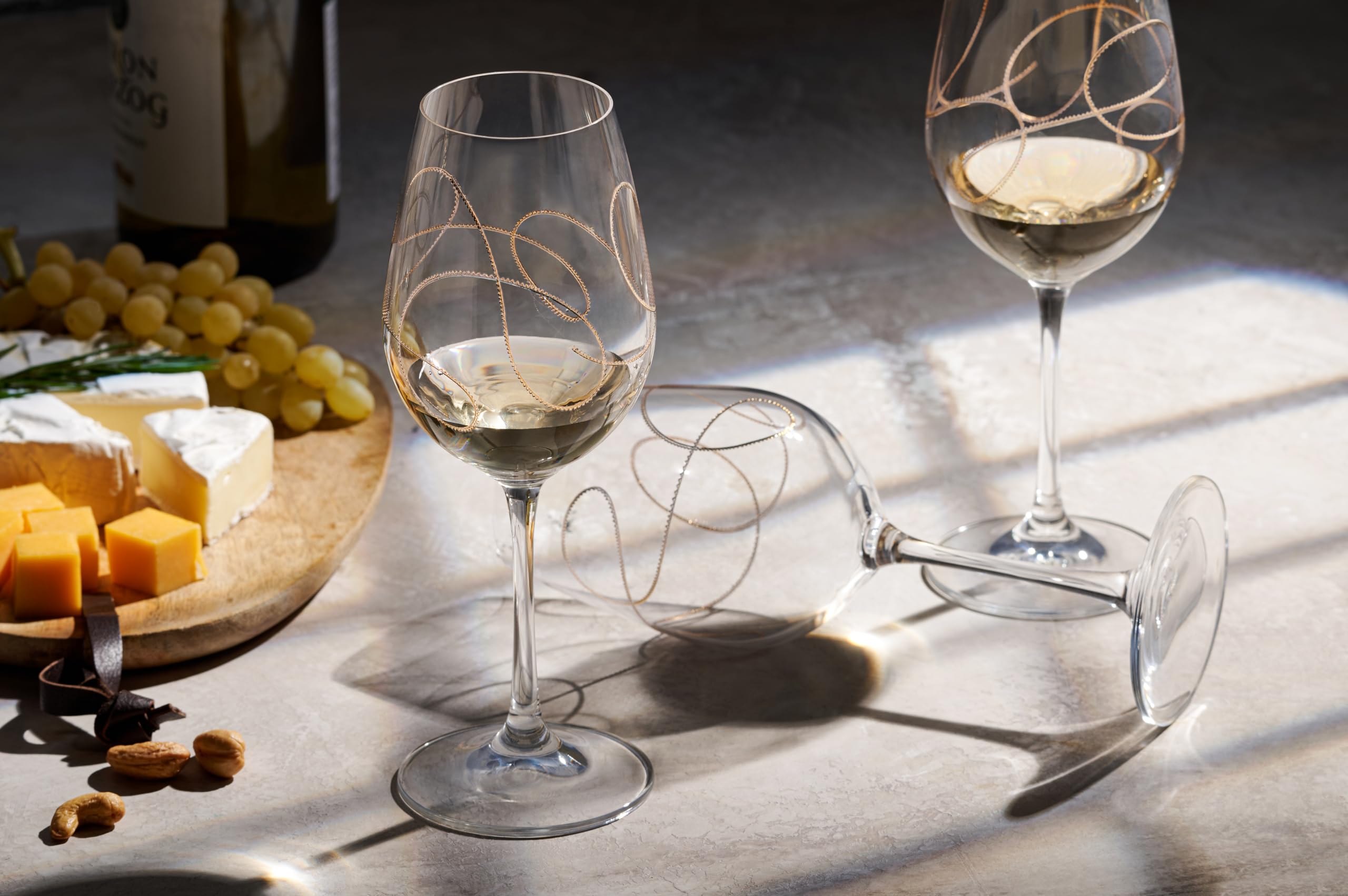 Premium Barski Crystal Wine Goblets Set of 4 - 14oz European Made Gold Accent Stemware for Wedding, Anniversary & Fine Dining Elegance