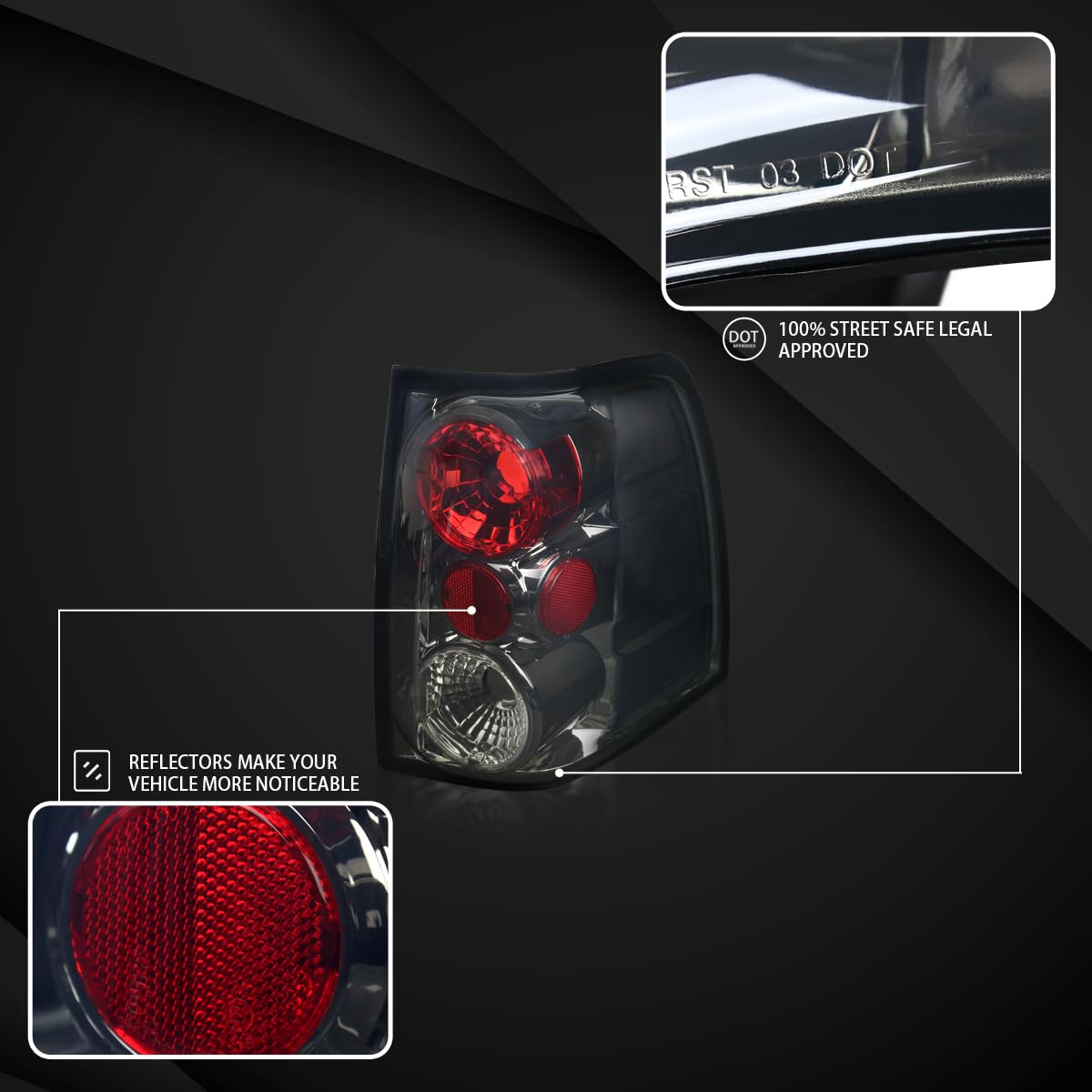 AUTOZENSATION Smoke Lens Tail Lights Compatible with 2003-2006 Ford Expedition - Left & Right Pair Assembly - Upgrade Your Truck's Rear Lighting for Enhanced Visibility & Style