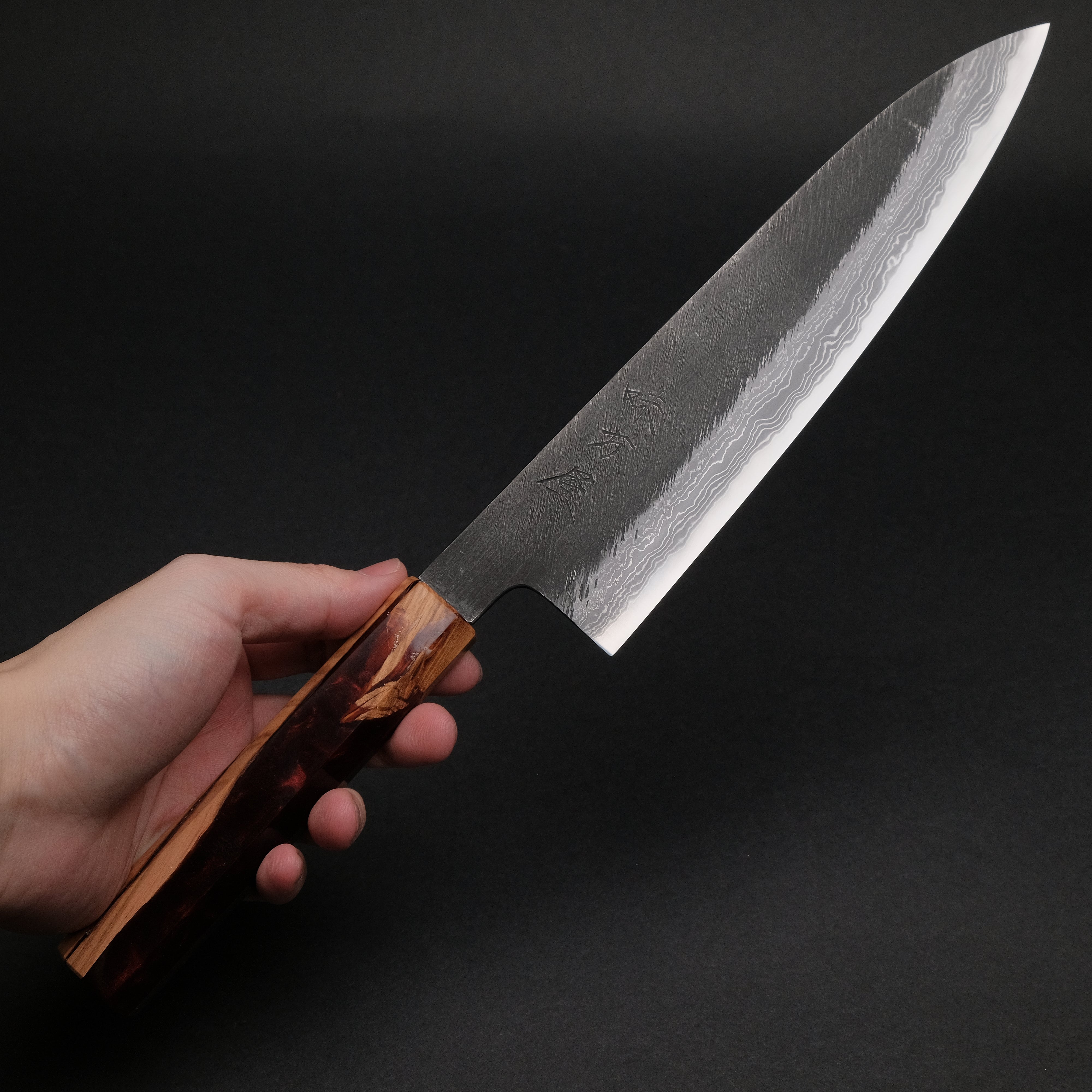 Ajikataya White #2 Matsuba Damascus Gyuto 210mm Japanese Chef Knife with Olive Wood & Resin Handle - Premium Kitchen Knife for Sushi, Meat Cutting & Professional Cooking (#11)