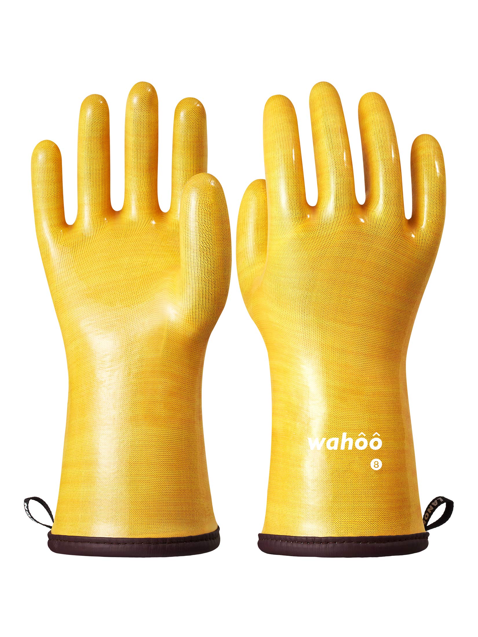 LANON Heat Resistant Silicone Oven Gloves for Cooking, Grilling & Baking - Food Grade Smoker Gloves, Yellow (Size M/8) - Perfect for BBQ, Baking & Kitchen Safety