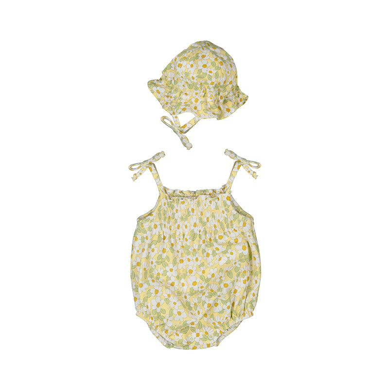 Mayoral Baby Daisy Romper with Hat - Soft Cotton Summer Outfit for Newborns & Infants - Perfect for Photoshoots, Parties & Outdoor Play