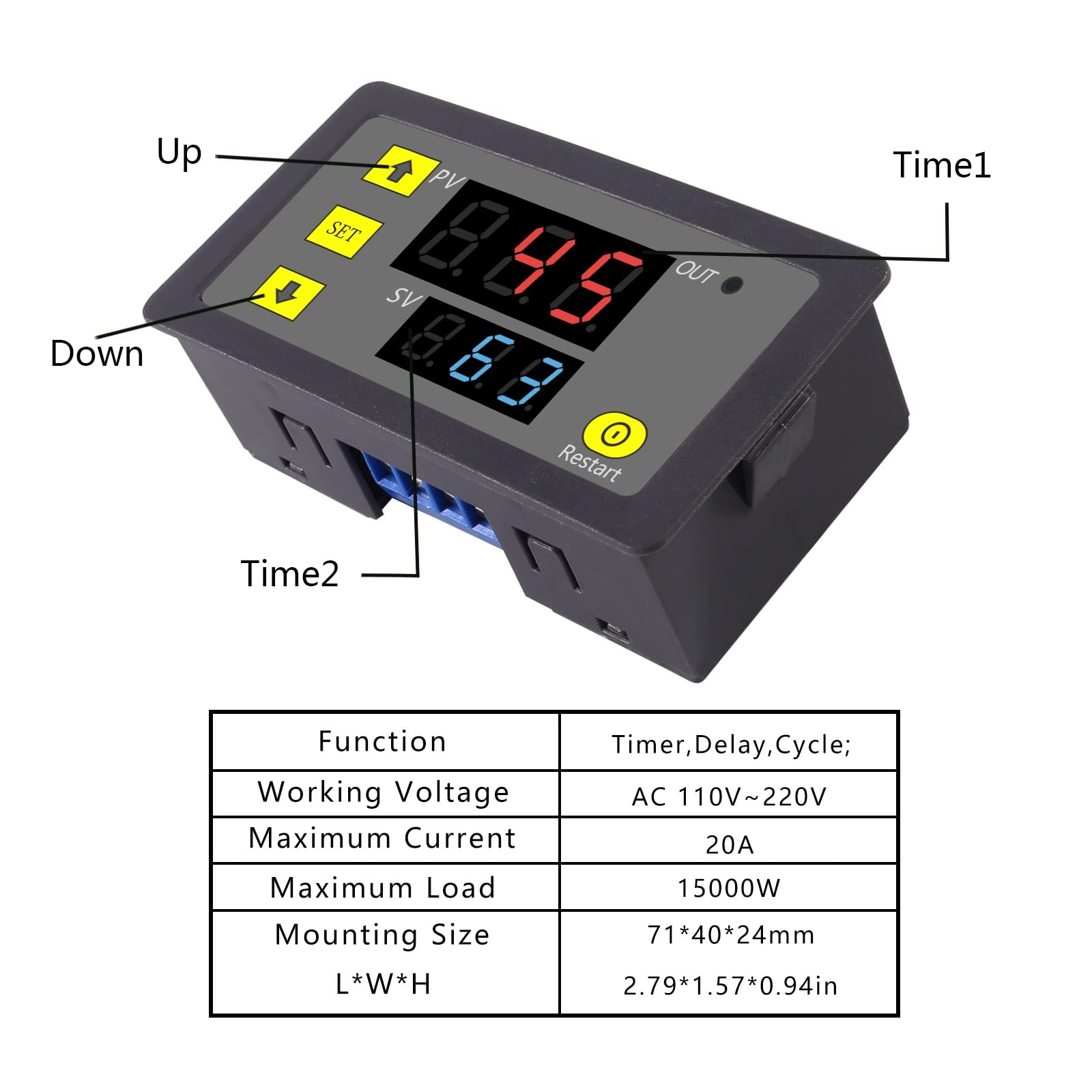 2Pcs Programmable Digital Timer Delay Relay Module - AC 110V/220V 10A 1500W with LED Display, Cycle & Trigger Timer for Home Automation, Lighting Control, and Industrial Equipment