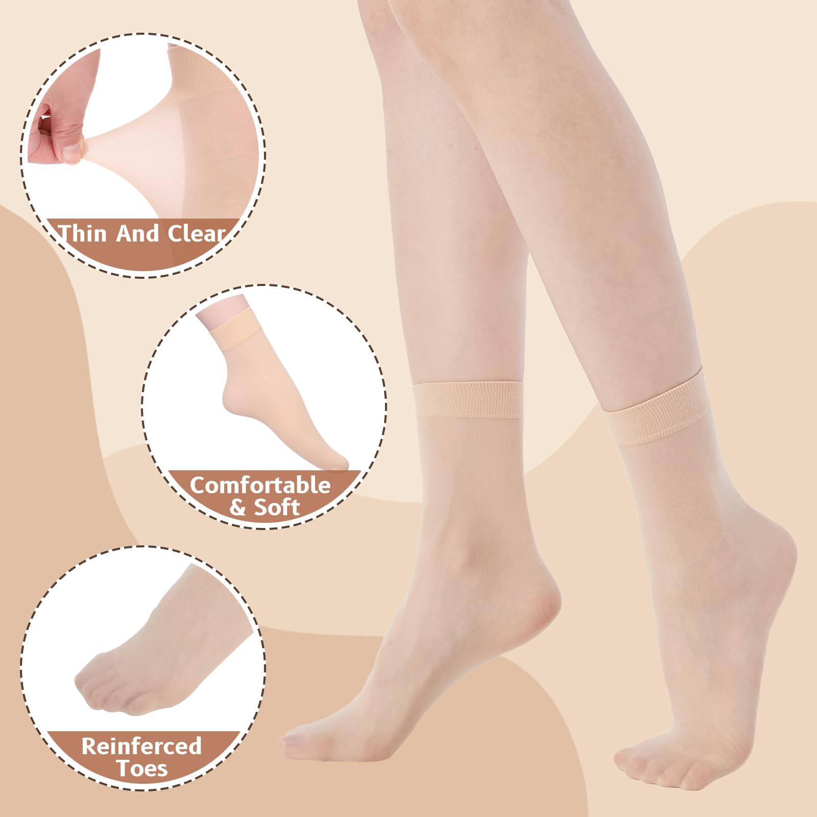 MANZI 12 Pairs Women's Ankle High Sheer Socks - Comfortable & Breathable Nylon Blend for Everyday Wear - Perfect for Work, Casual Outfits & Sneakers