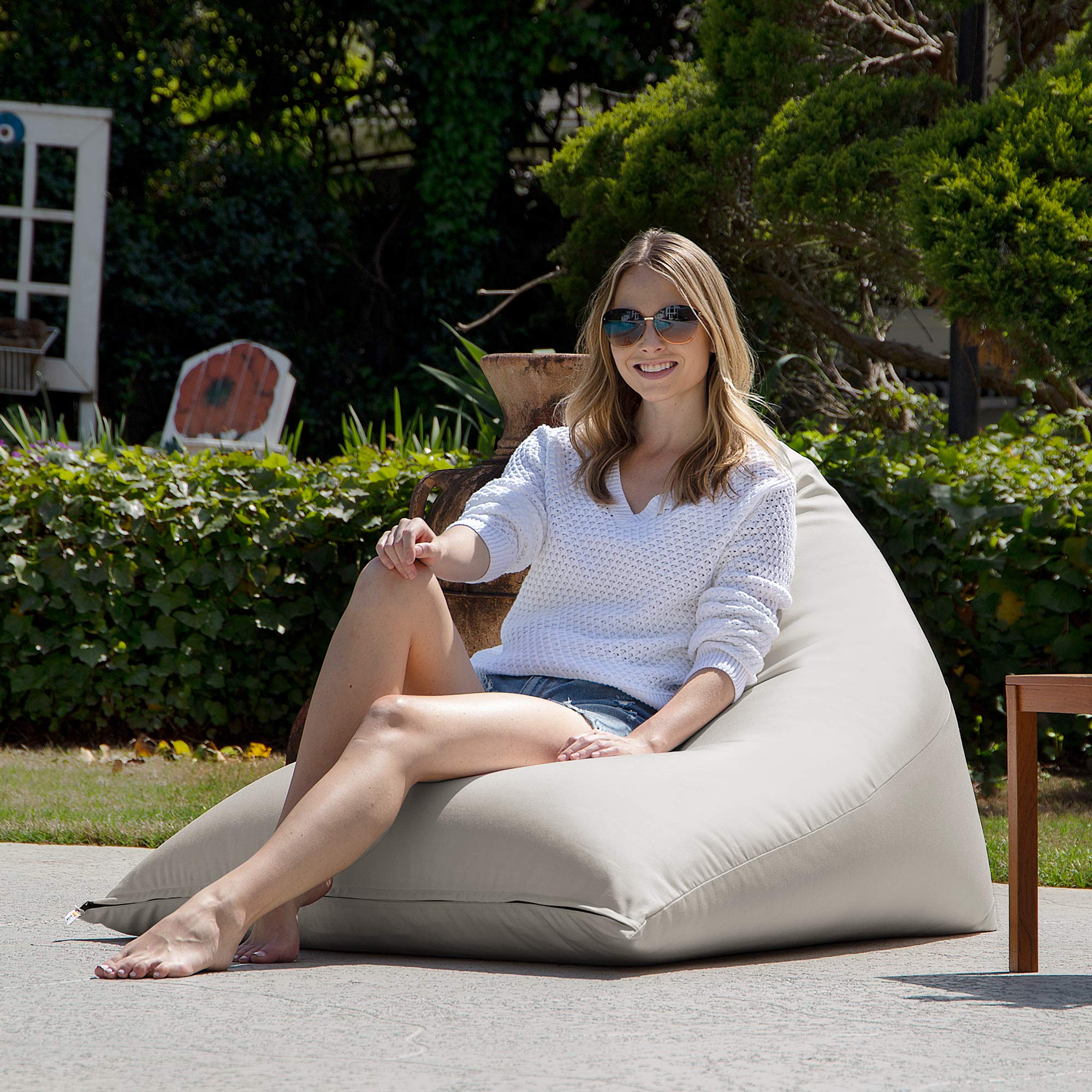 Jaxx Twist Outdoor Bean Bag Chair - Waterproof & Durable Pearl White Lounge Chair for Patio, Poolside, or Backyard Relaxation