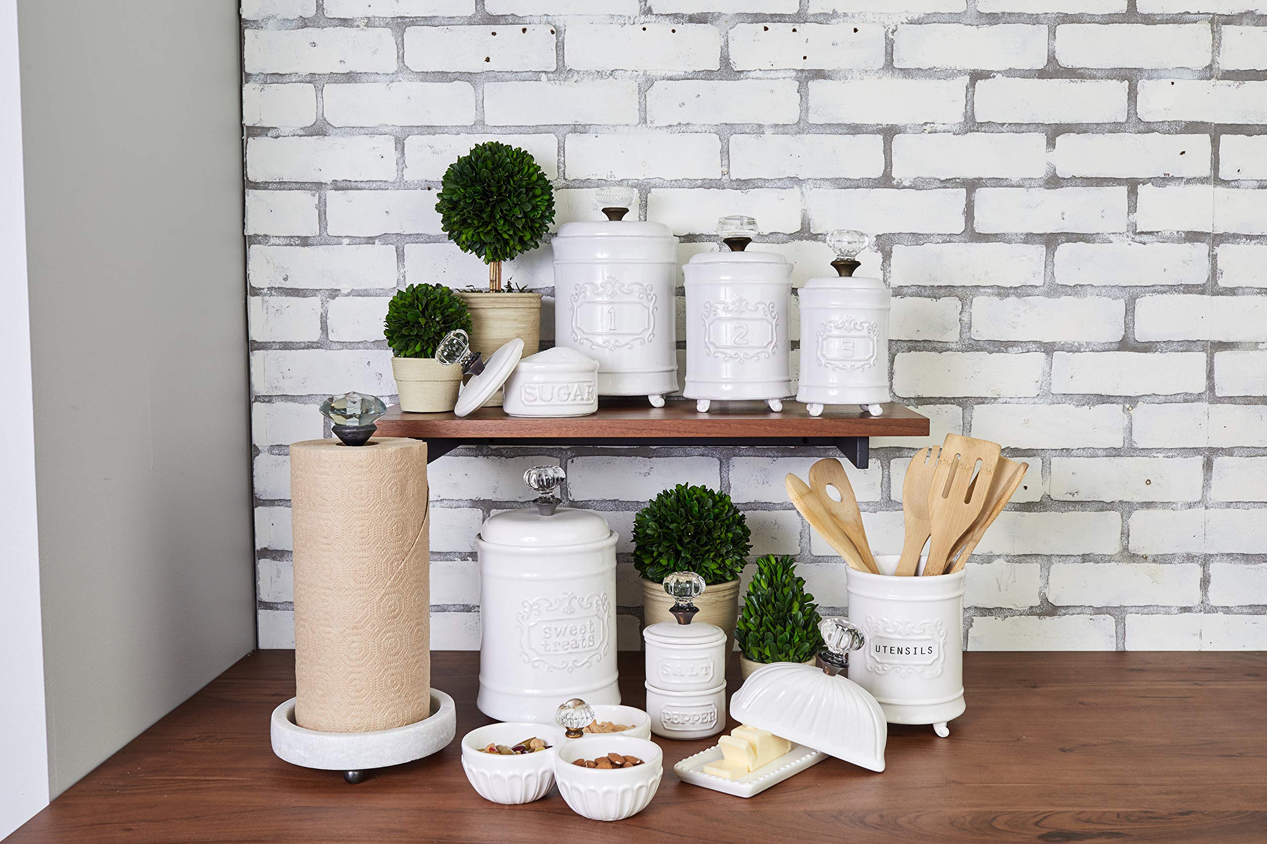 Mud Pie Kitchen Canister Set of 3 - White Ceramic Storage Containers for Flour, Sugar & Coffee | Pantry Organization & Home Decor