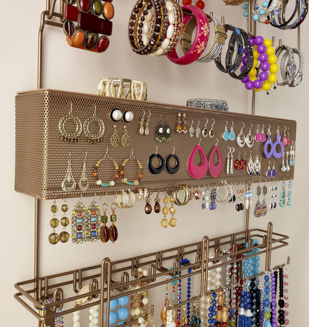 Longstem Hanging Jewelry Organizer #7100 - Bronze Over-the-Door/Wall Mount Jewelry Storage Holder for Earrings, Necklaces, Bracelets & Watches (Holds 300+ Pieces) - Perfect for Bedroom, Closet & Bathroom Organization