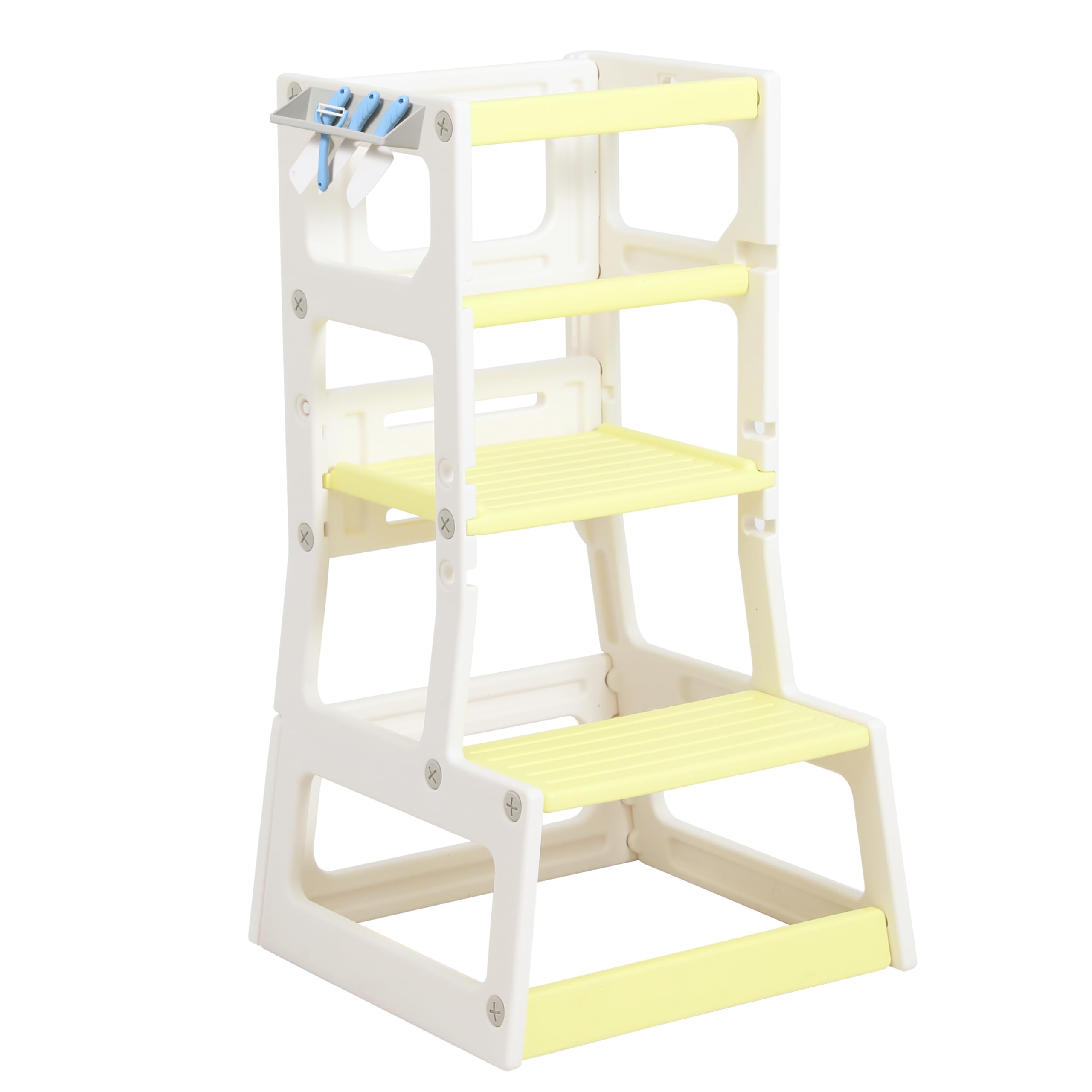 Adjustable Height Kids Kitchen Step Stool - Safe Toddler Learning Tower for Cooking & Bathroom Use | Non-Slip Platform for Children (Yellow) | Perfect for Baking, Washing Hands & Countertop Activities
