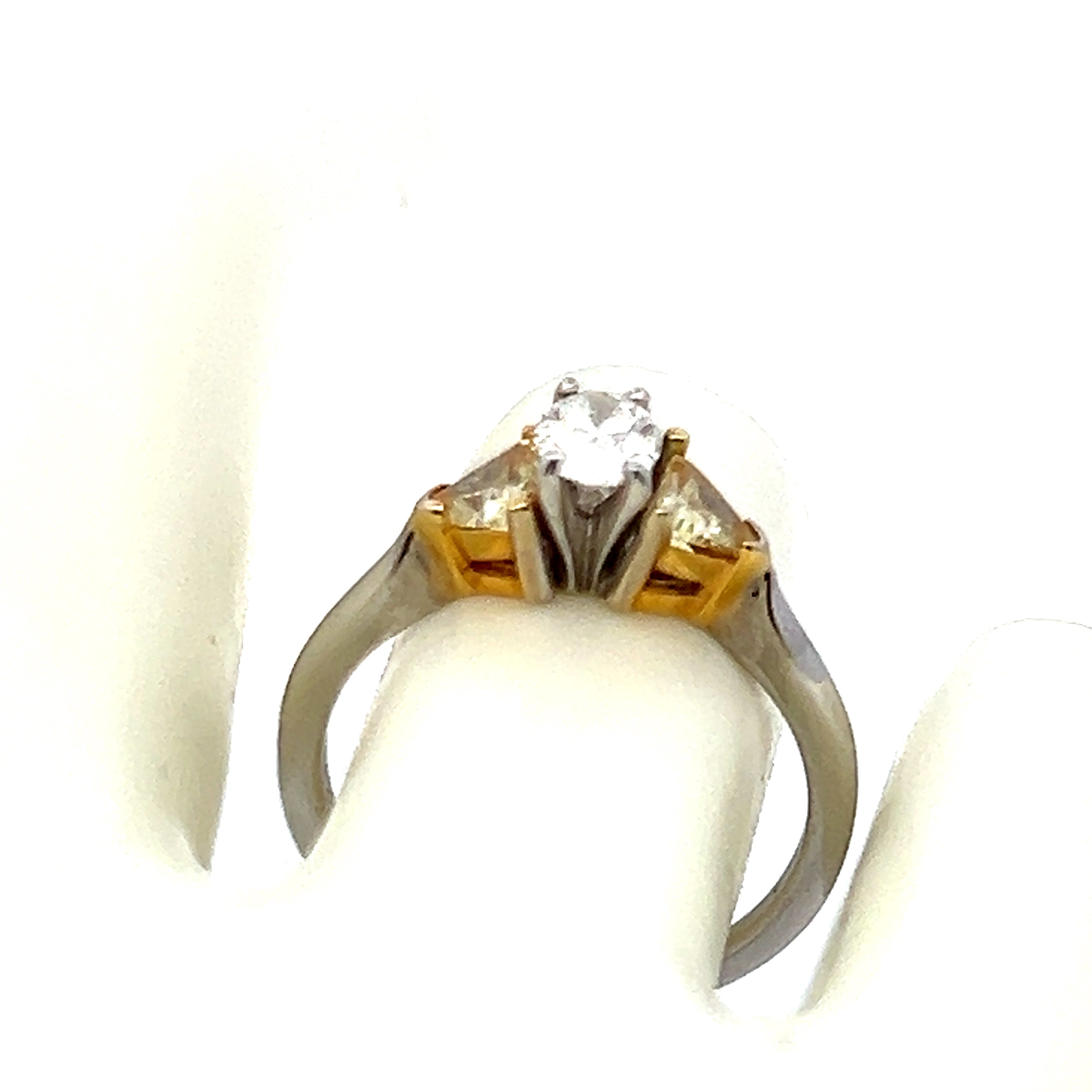 0.80 Carat Oval & Triangular Yellow Diamond 18K Gold Three Stone Ring for Women – Elegant Engagement, Wedding, Anniversary Jewelry Gift