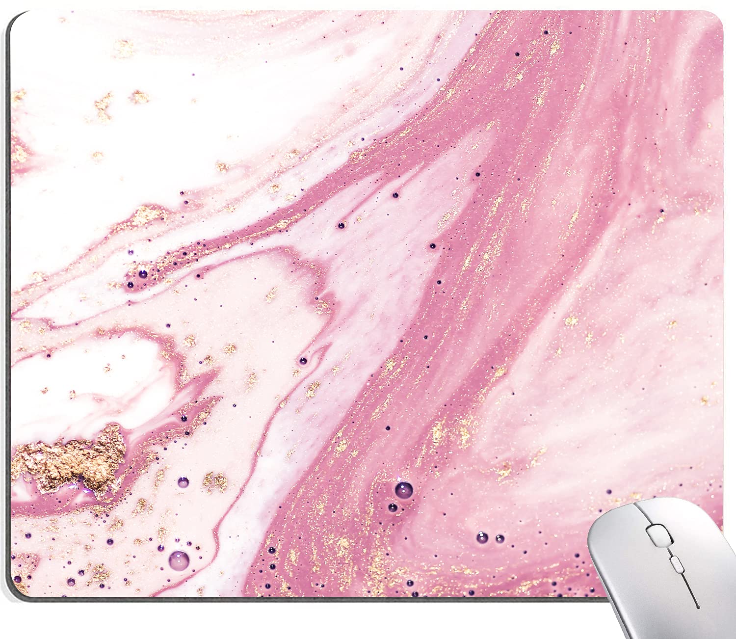 Pink Swirl Marble Mouse Pad - Non-Slip Rubber Base, Waterproof & Smooth Surface for Computer & Laptop - Customizable Design for Office, Gaming & Home Workspace