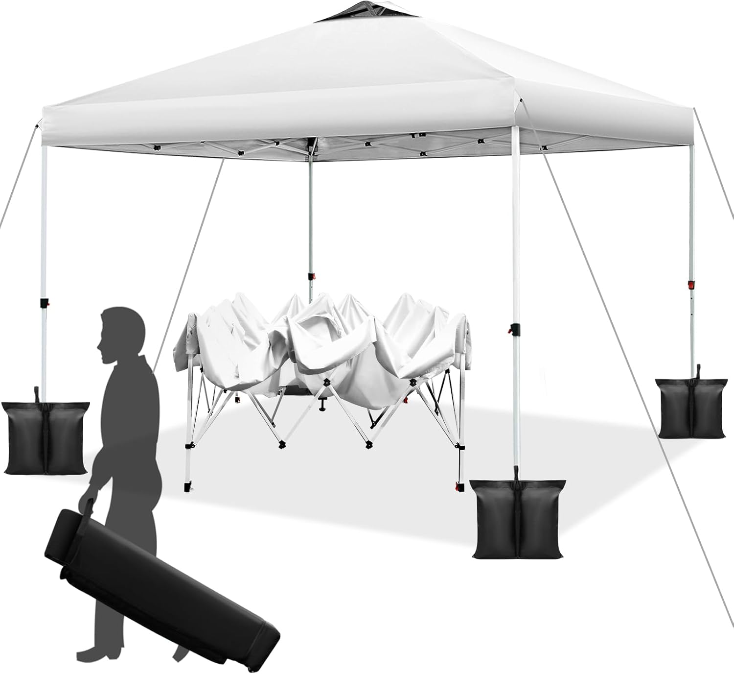 WEZIE 10x10 Pop Up Canopy Tent - One Button Quick Setup, Adjustable Height Gazebo with 4 Weight Bags | Portable Instant Shelter with Silver Coated Top & Sun Protection | Perfect for Outdoor Events, Camping, Beach Parties, Backyard Gatherings & Farmers Markets