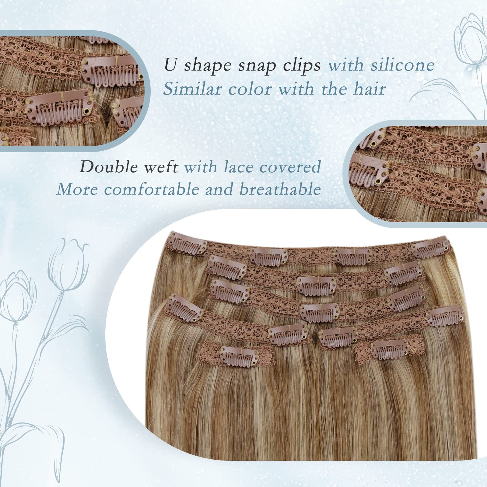 Clip-In Human Hair Extensions - Dark Blonde & Honey Blonde Mix - 9pc & 3pc Set - 12 Inch Length - Real Human Hair for Volume & Length - Perfect for Parties, Weddings & Daily Styling