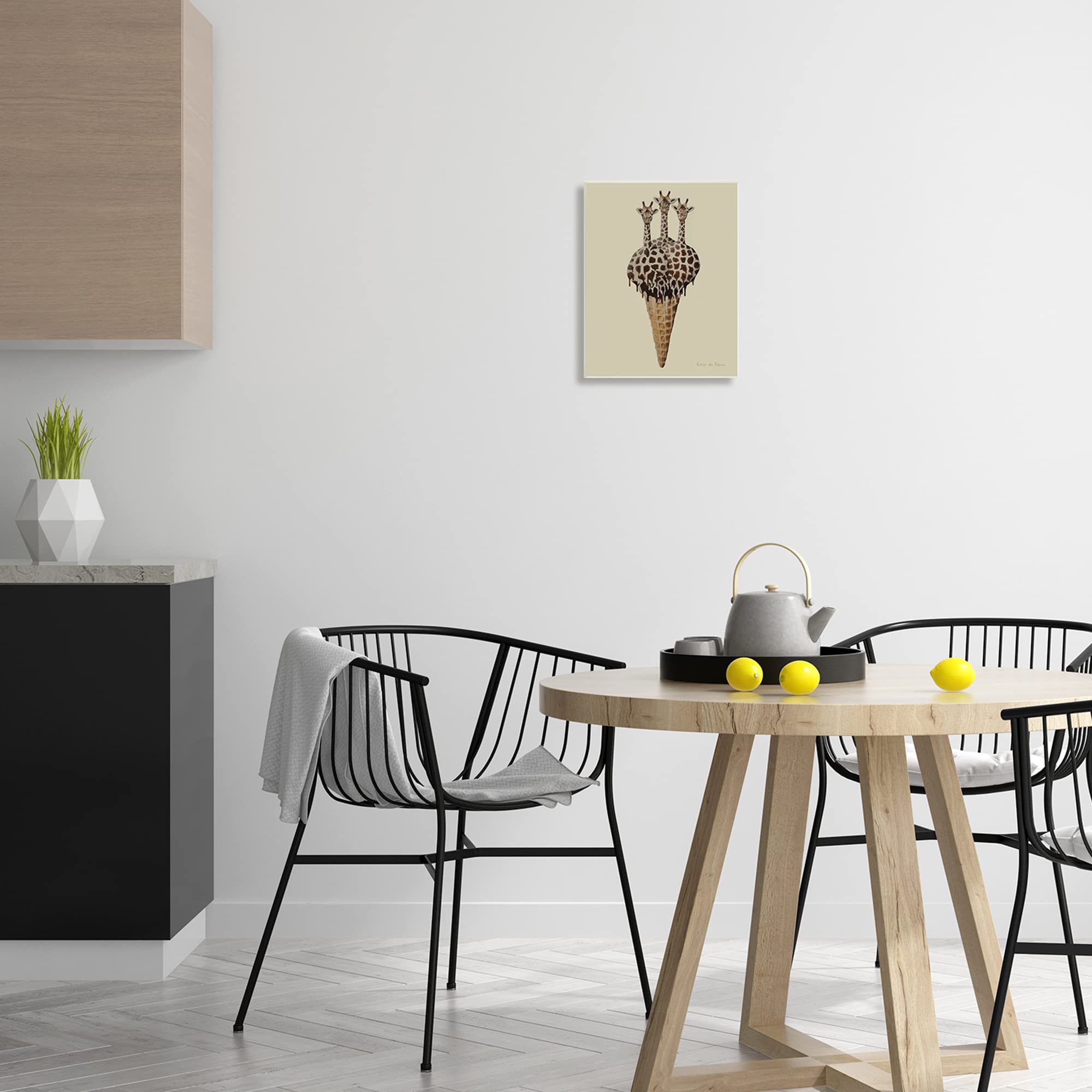 Stupell Industries Three Giraffes Ice Cream Scoop Waffle Cone Wall Art - Coco de Paris Design - Fun Kitchen Decor for Ice Cream Shops, Bakeries & Sweet Themed Rooms