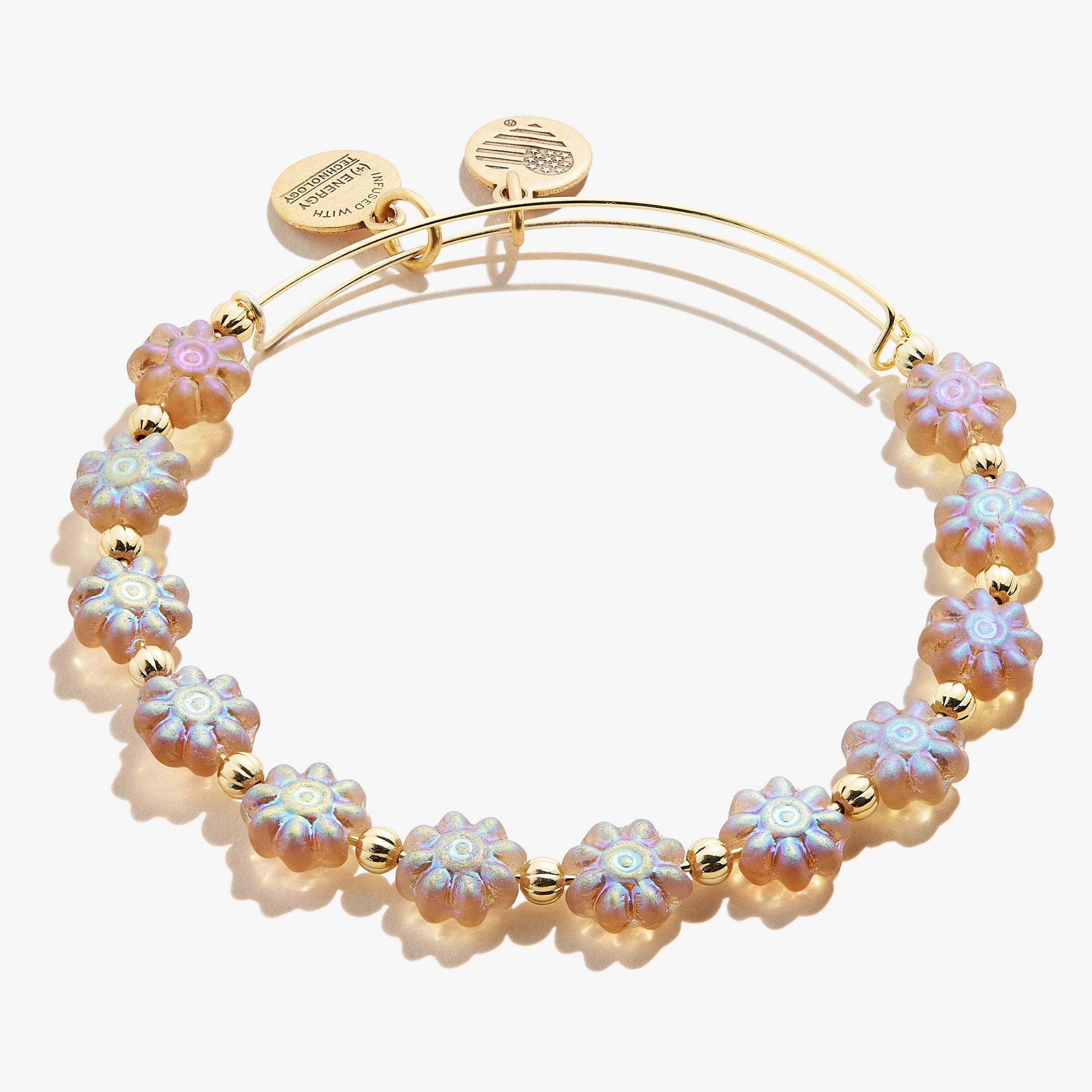 Iridescent Daisy Beaded Charm Bangle Bracelet for Women - Boho Chic Jewelry for Summer, Festivals, and Everyday Wear