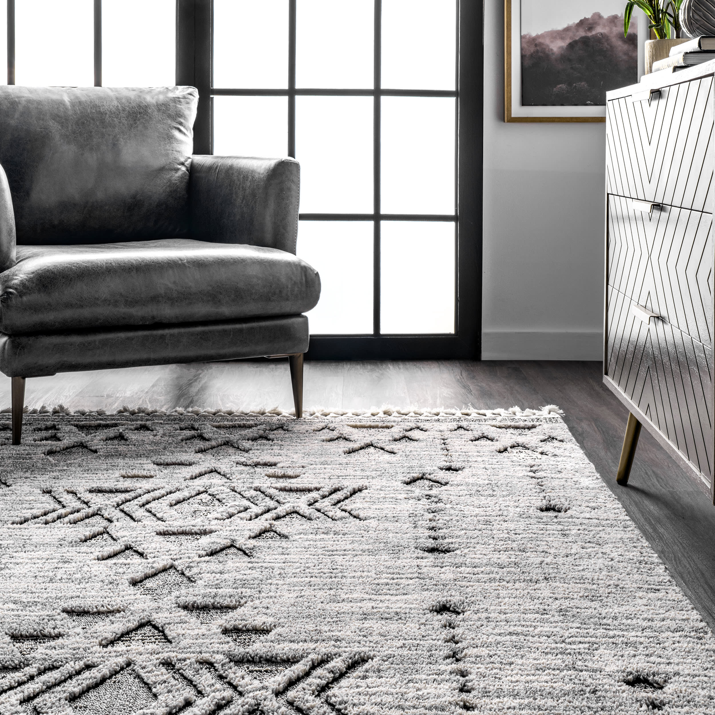 Handmade Carved Snowflake Tassel Area Rug - Soft Plush Grey Bohemian Decor for Living Room, Bedroom & Nursery | Winter Home Decor Gift Idea